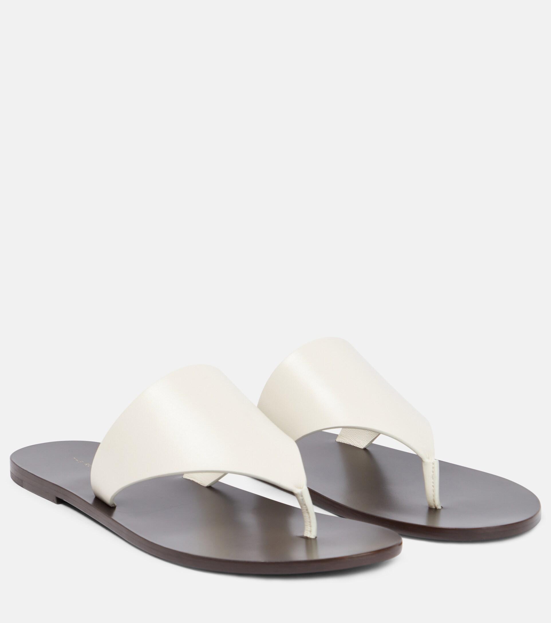 The Row Avery Leather Thong Sandals in White | Lyst