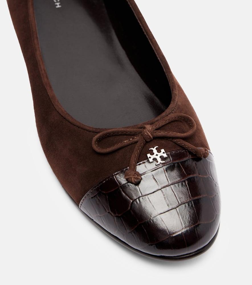 Tory Burch Cap Toe Croc-Effect Suede Ballet Flats in Brown Lyst