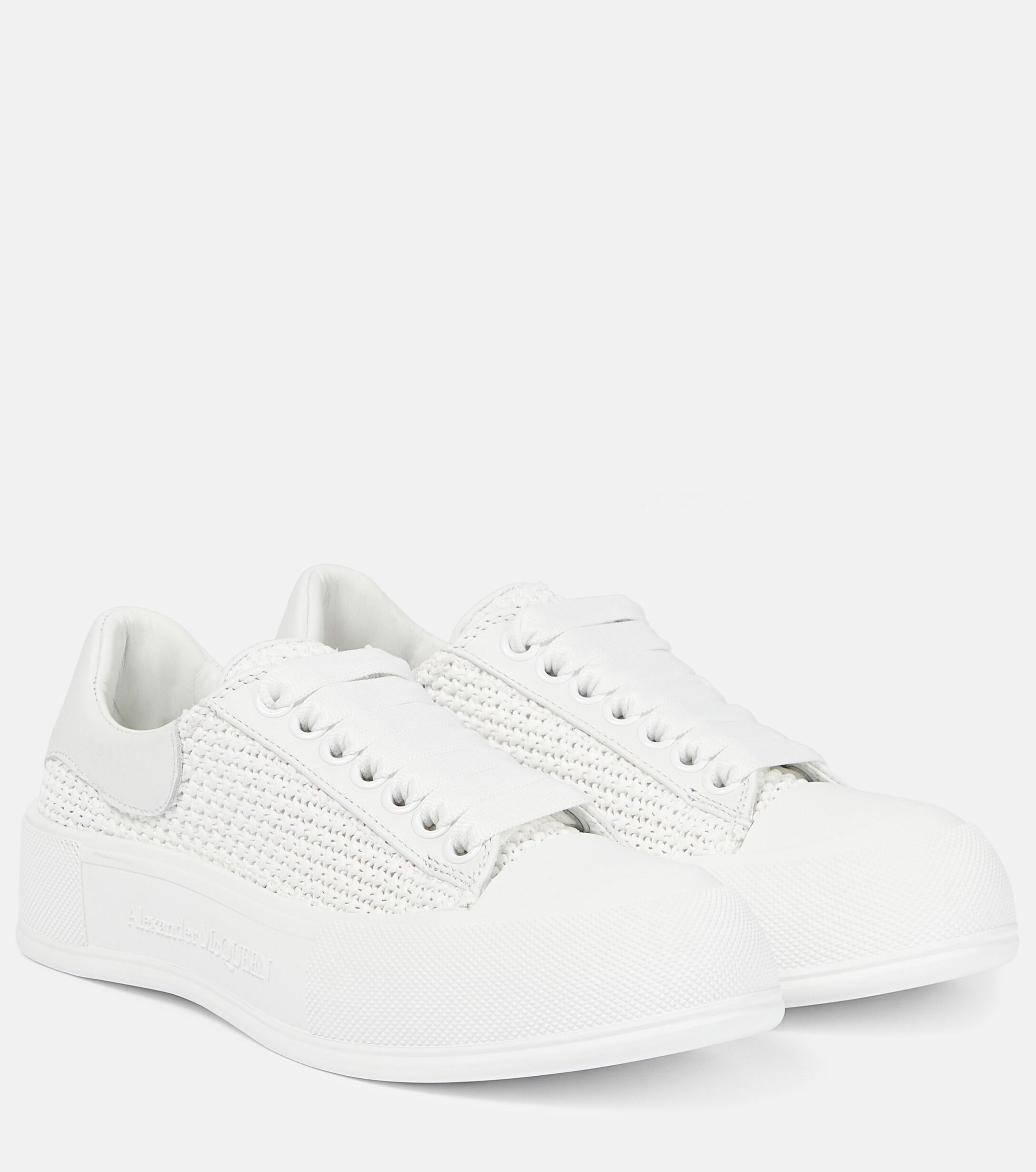 Alexander McQueen Deck Raffia And Leather Sneakers in White Lyst