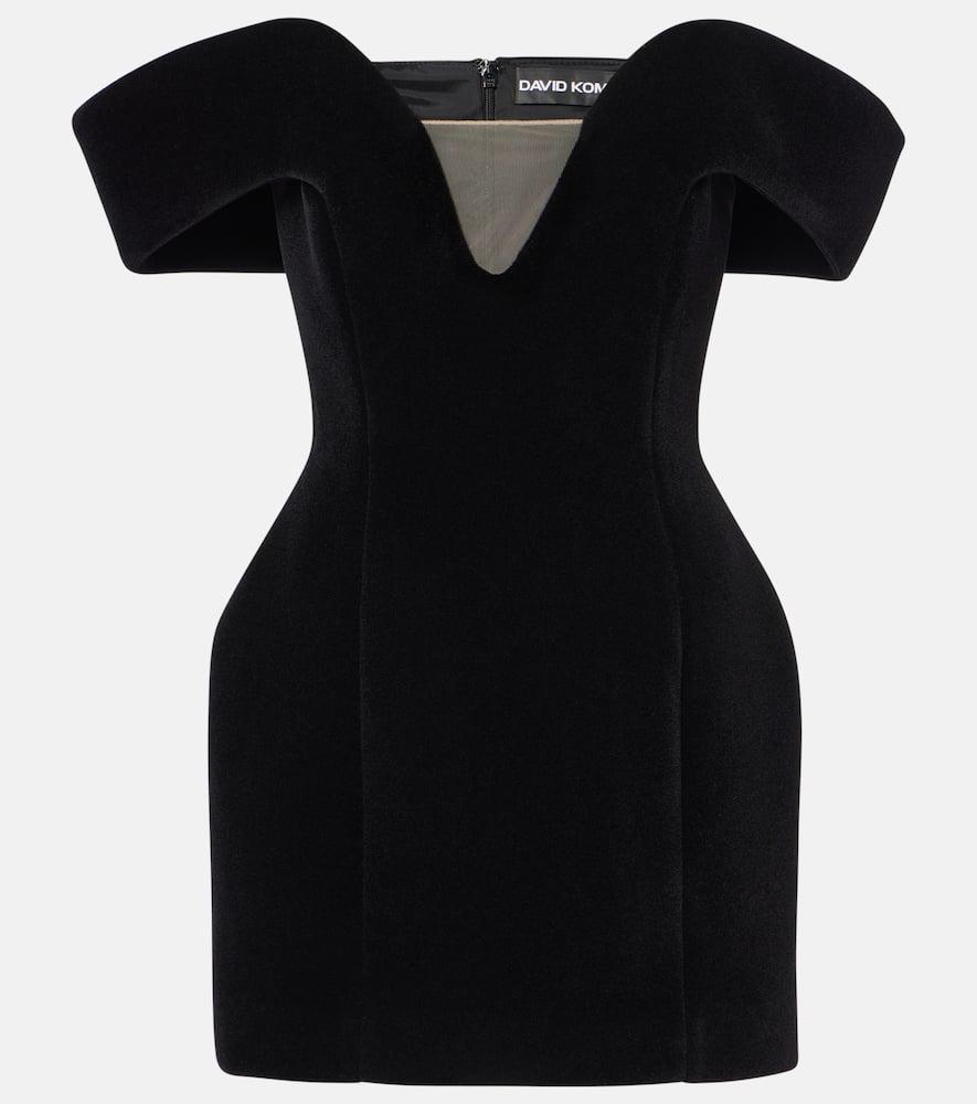 black bodycon off shoulder dress with plunging neckline THEORY Black Polyamide Stretch Bodycon Scuba A-Line Mini Dress 6US USA
