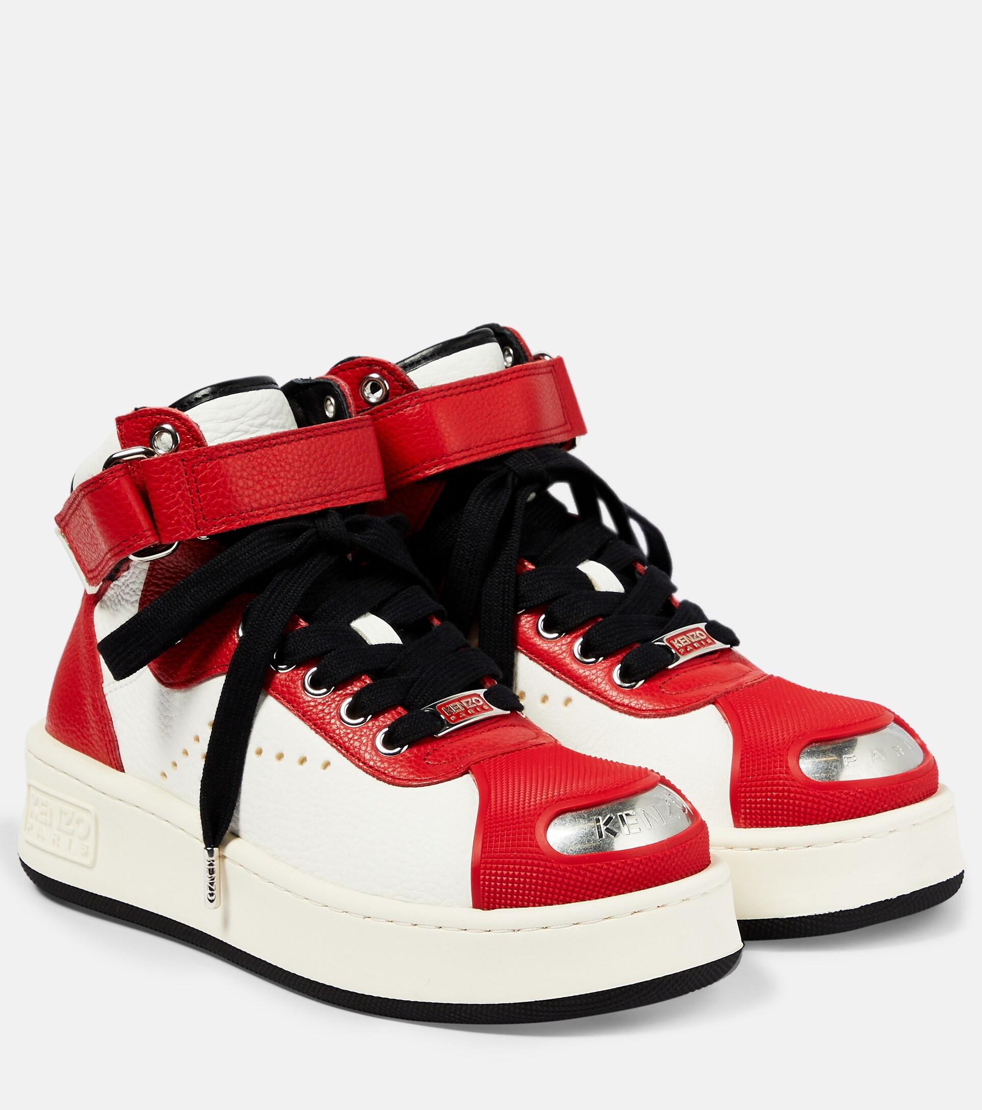 KENZO Hoops Leather Sneakers in Red | Lyst