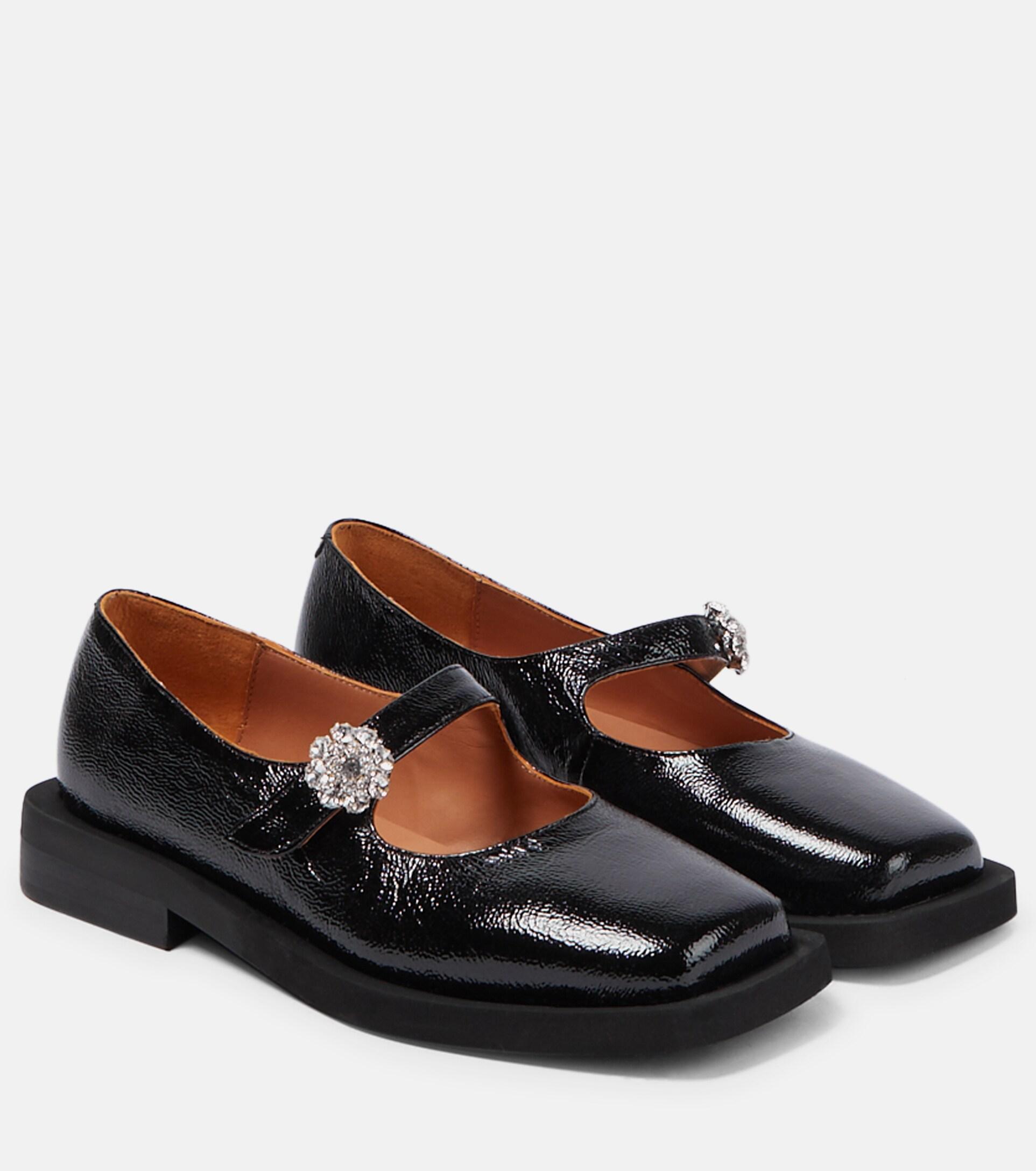Ganni Leather Mary Jane Ballet Flats in Black | Lyst