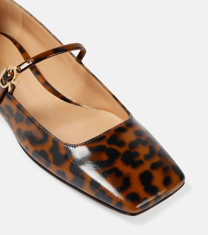 Gianvito Rossi Christina Patent Leather Mary Jane Flats in Brown