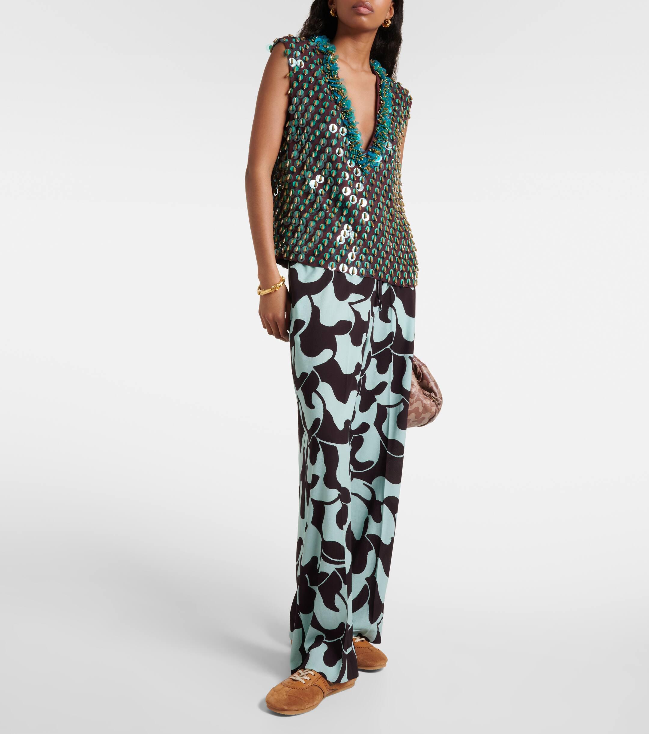 【DRIES VAN NOTEN】Printed mid-rise crepe ストレートパンツ Wide pleated jeans - Autumn-Winter Women | Dries Van Noten