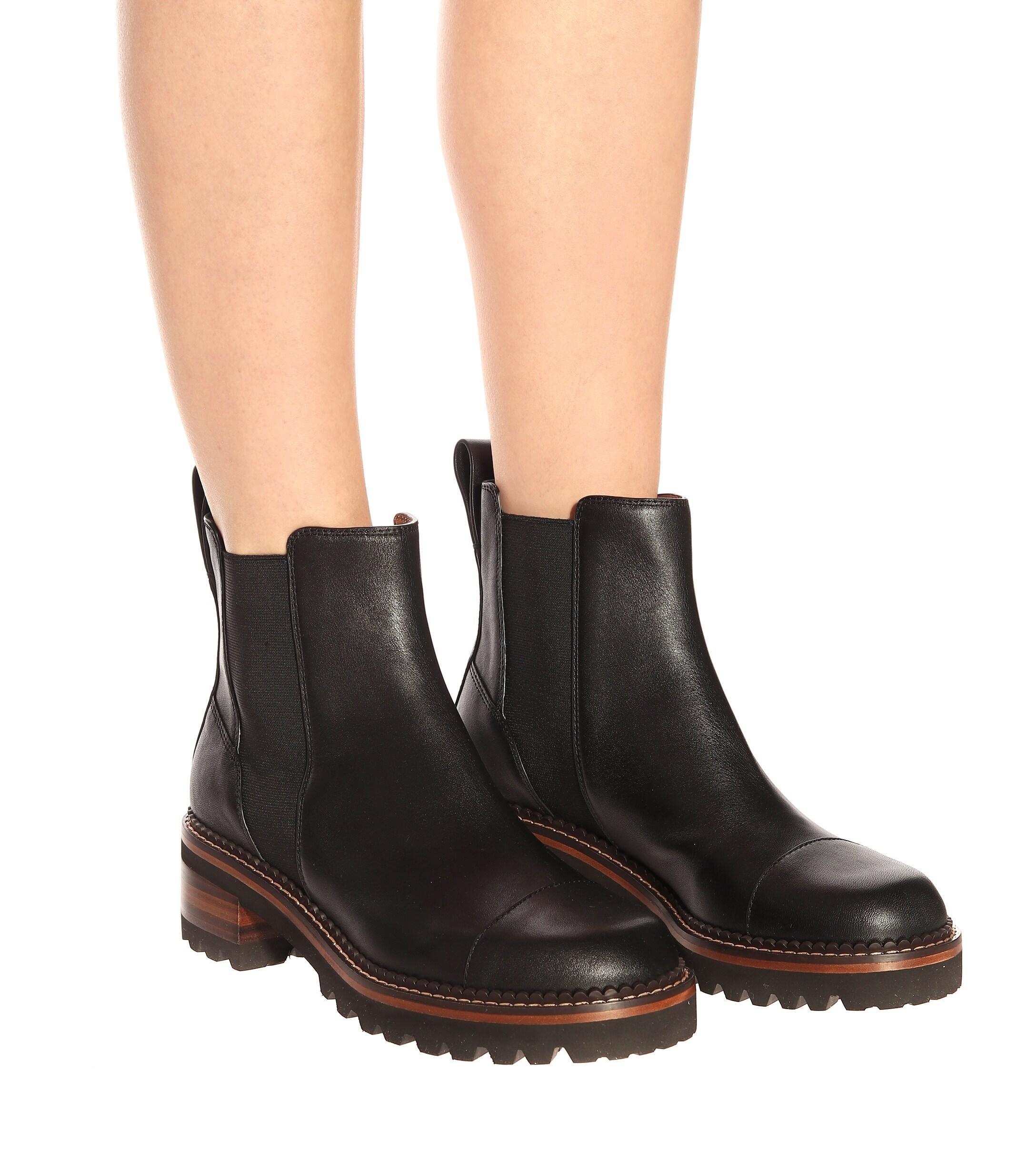 See By Chloé Mallory Leather Ankle Boots in Nero (Black) - Lyst