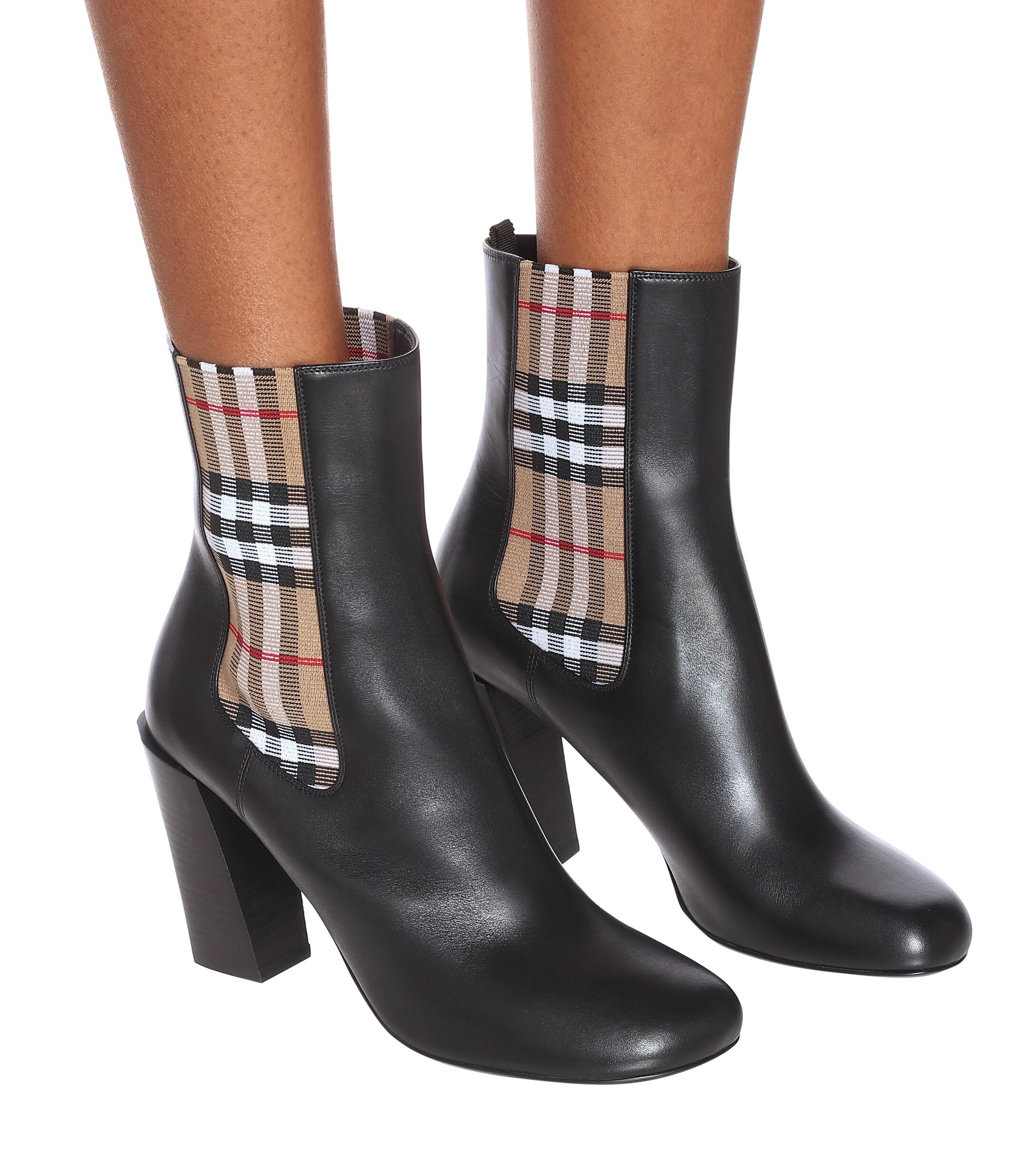 vintage check and leather ankle boots