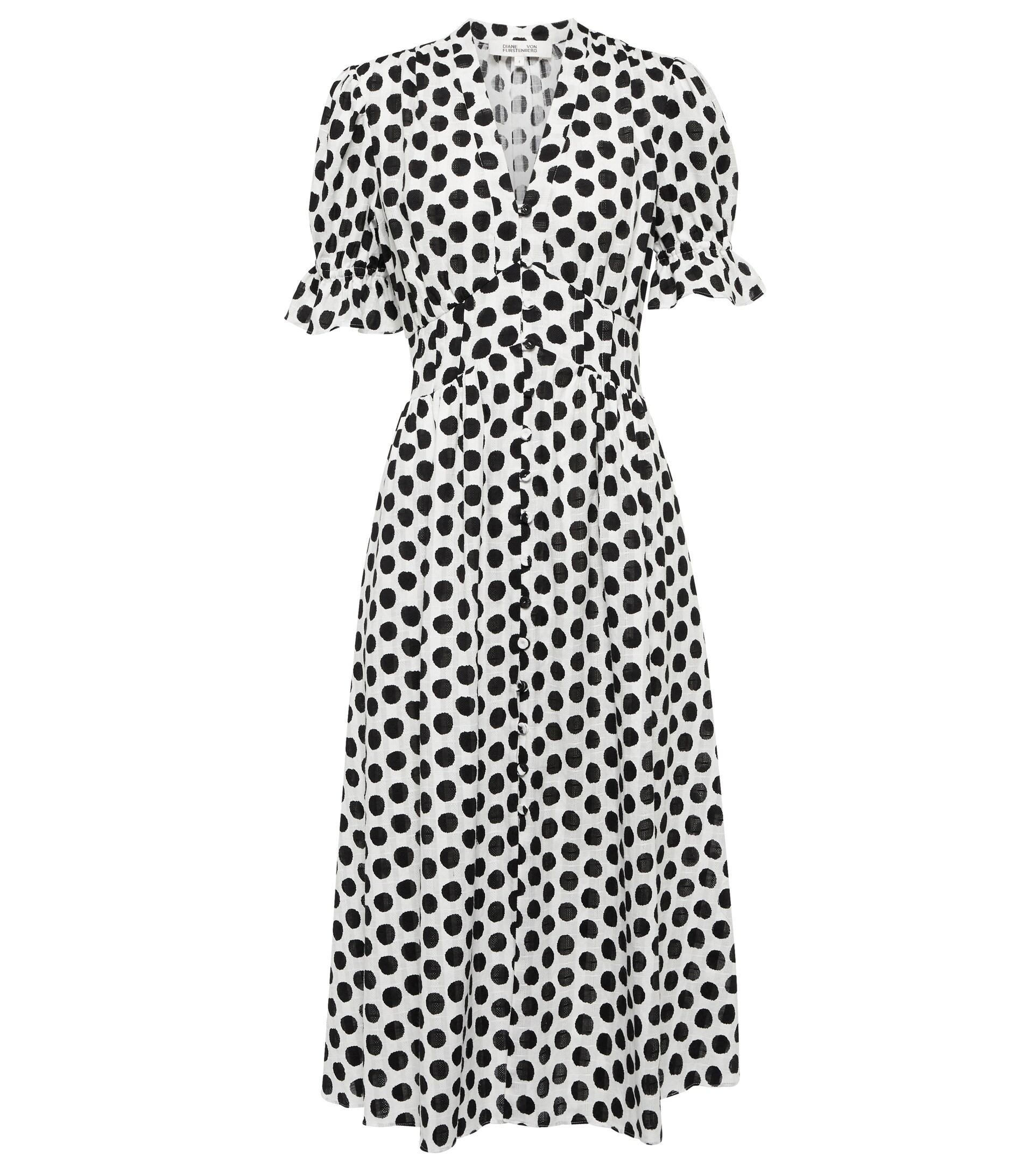 Diane von Furstenberg Erica Polka-dot Cotton Midi Dress in White | Lyst