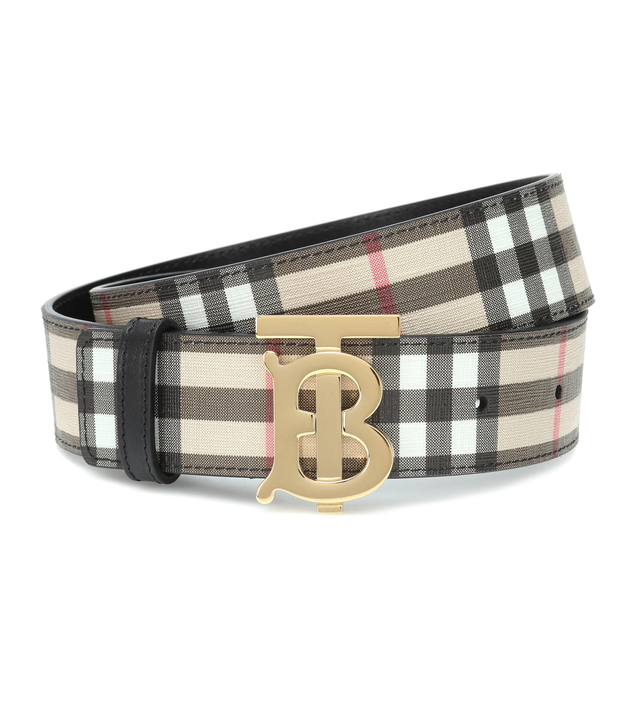 Burberry Tb Check Leather-trimmed Belt in Beige (Natural) - Lyst