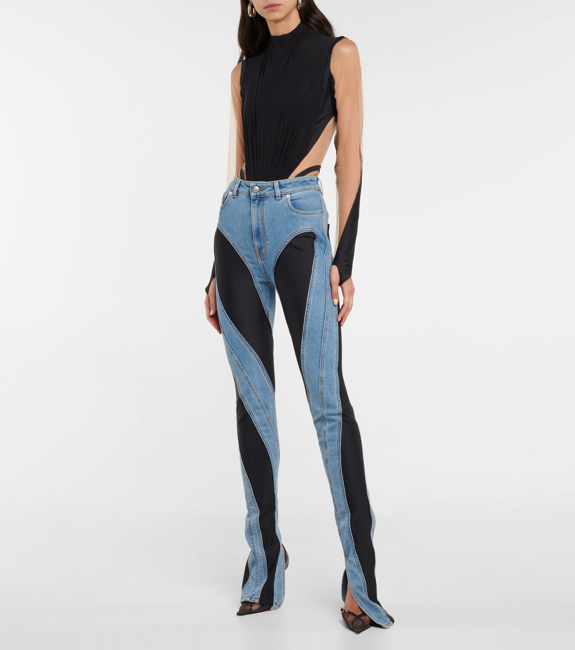 Jeans Spiral con paneles Mugler de Denim de color Azul Mujer Ropa de Vaqueros 