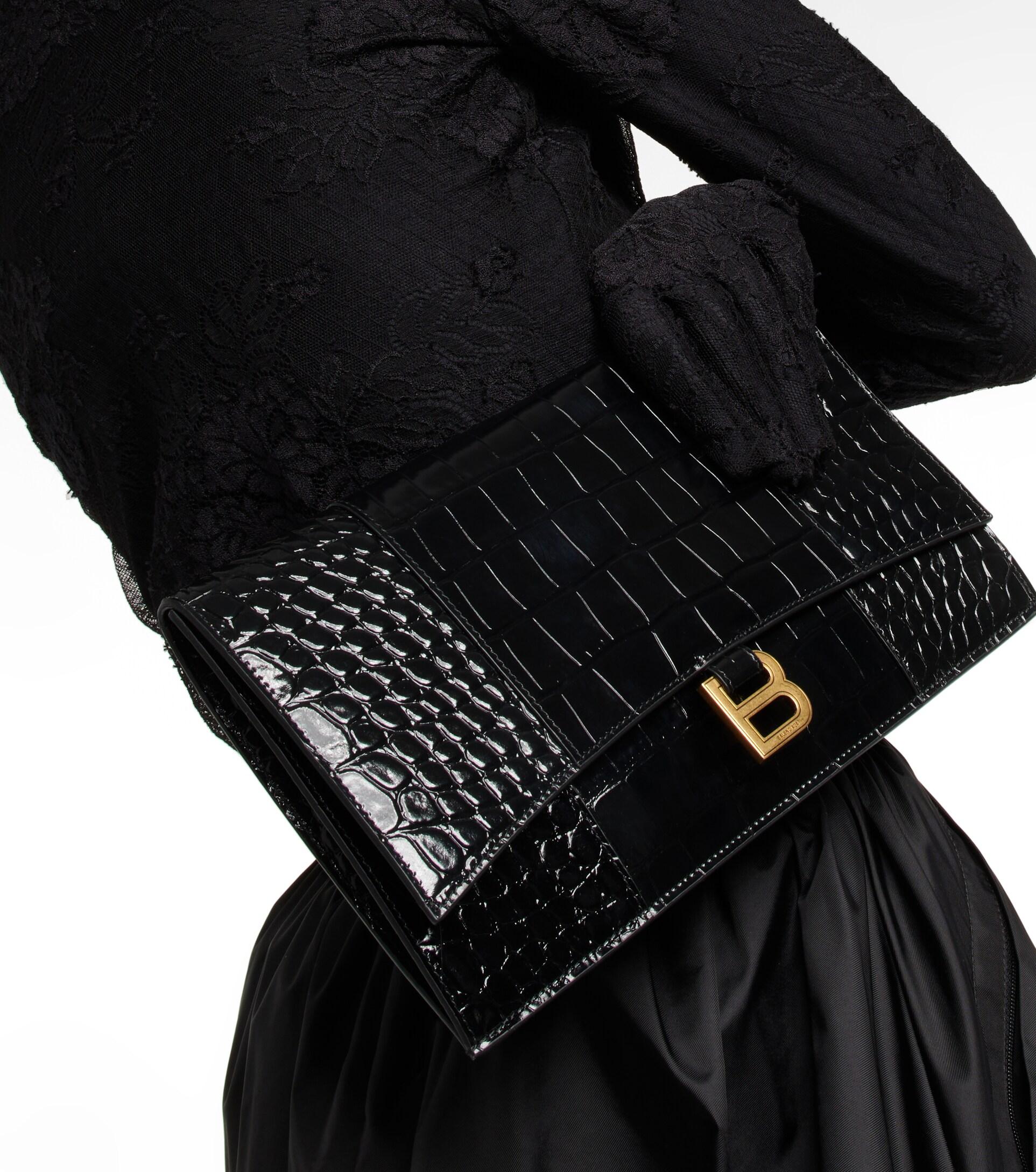 Balenciaga Hourglass Small Croc-effect Leather Clutch in Black | Lyst