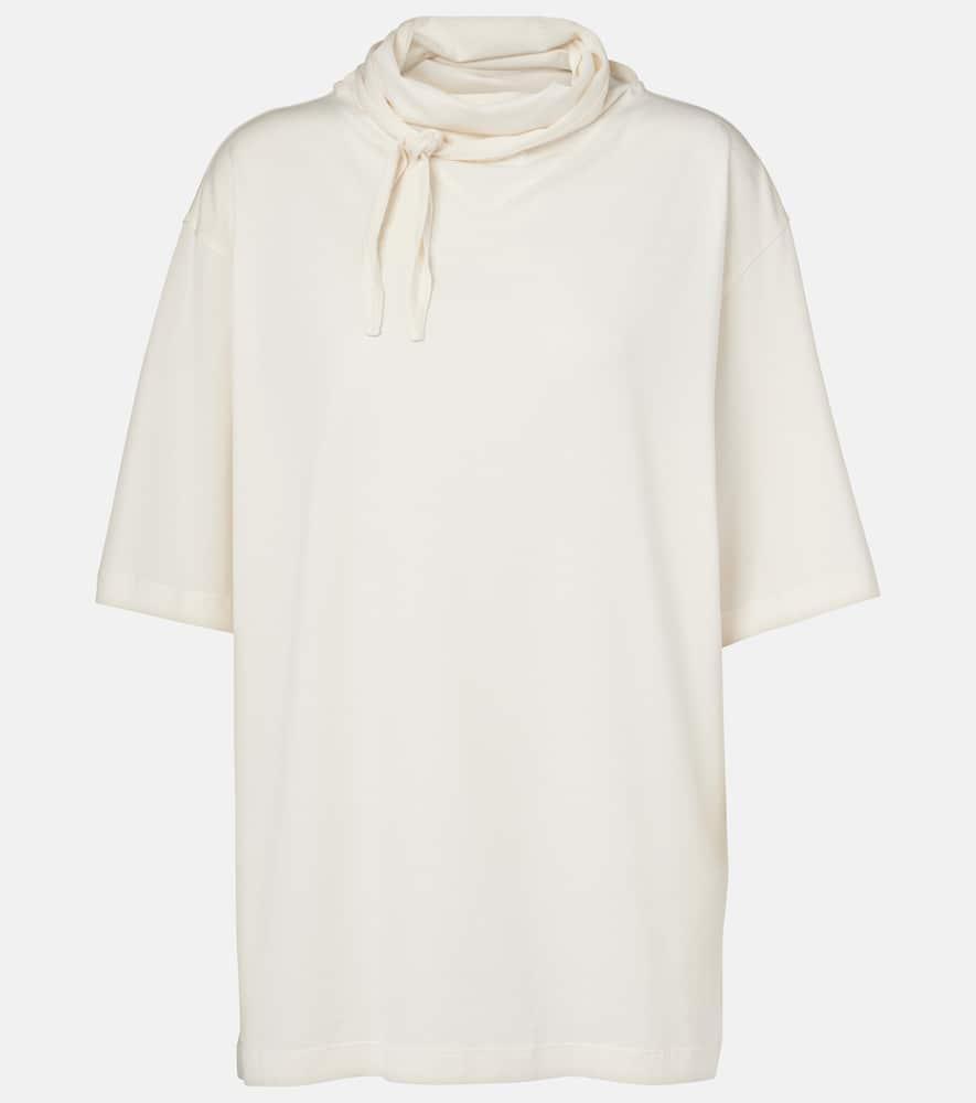 【Lemaire】 Foulard tie-neckコットンジャージTシャツ lemaire-designer-white-Foulard