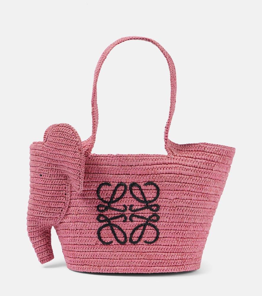 Loewe Elephant Small Raffia Basket Bag in Pink | Lyst