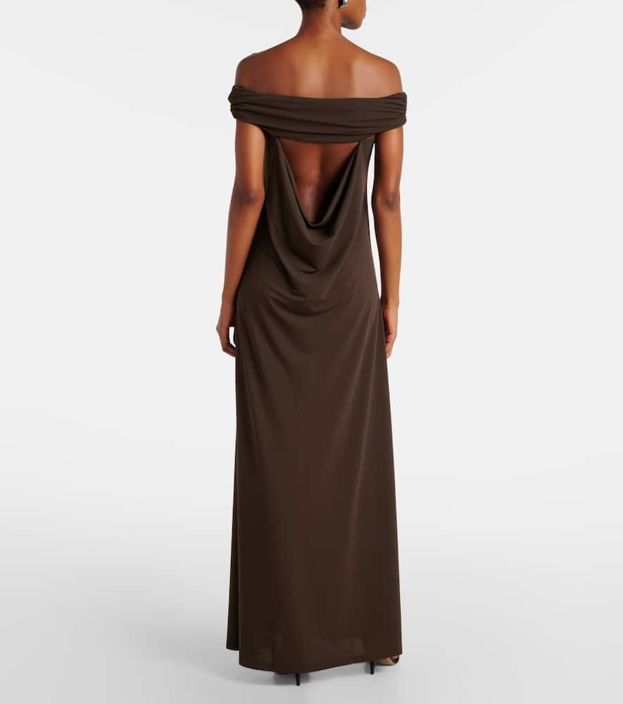 sofie maxi dress chocolate brown Josie Off Shoulder Mesh Maxi Dress - Dark Brown main image 0