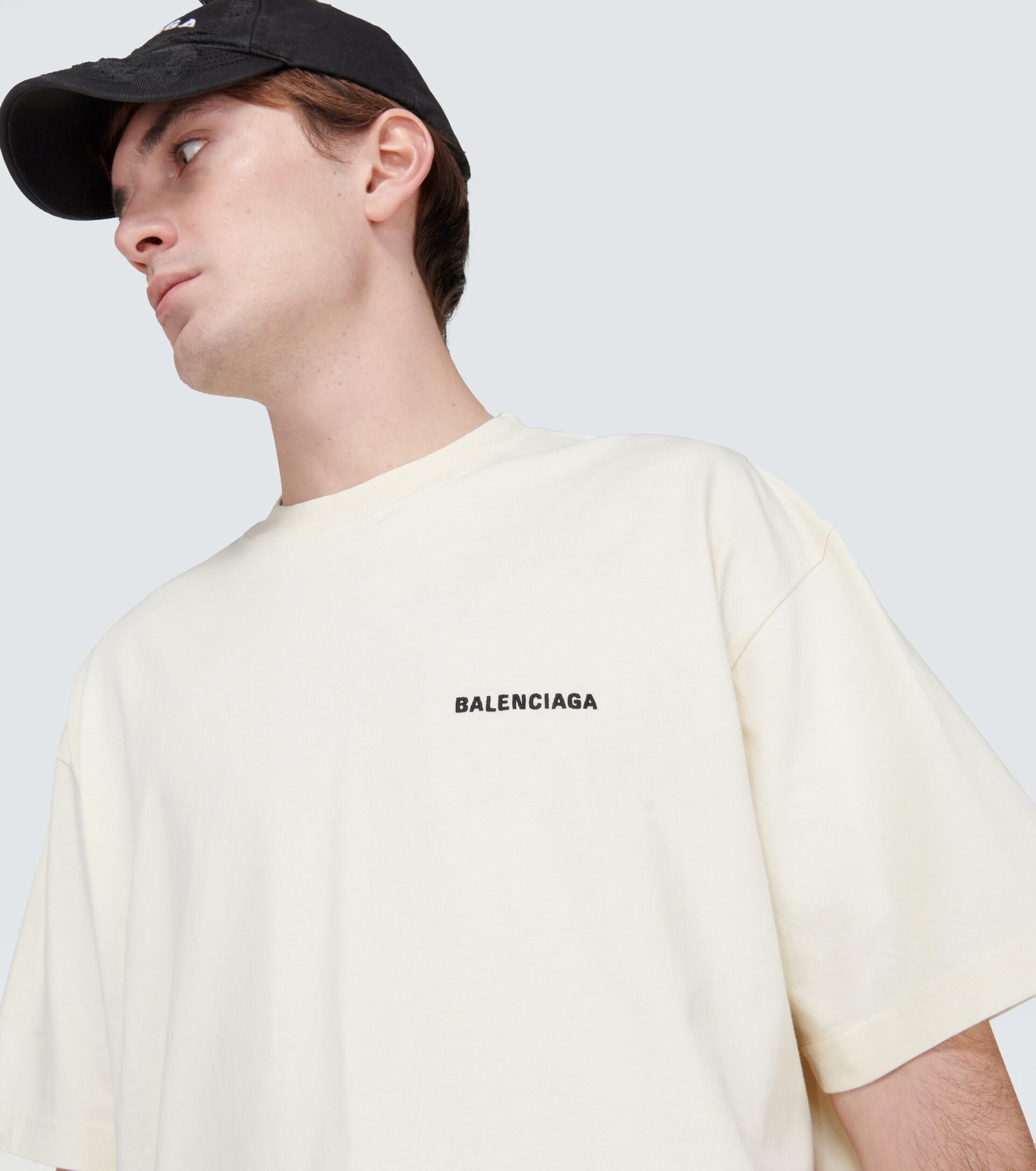 Balenciaga Logo Cotton Jersey T-shirt in White for Men | Lyst