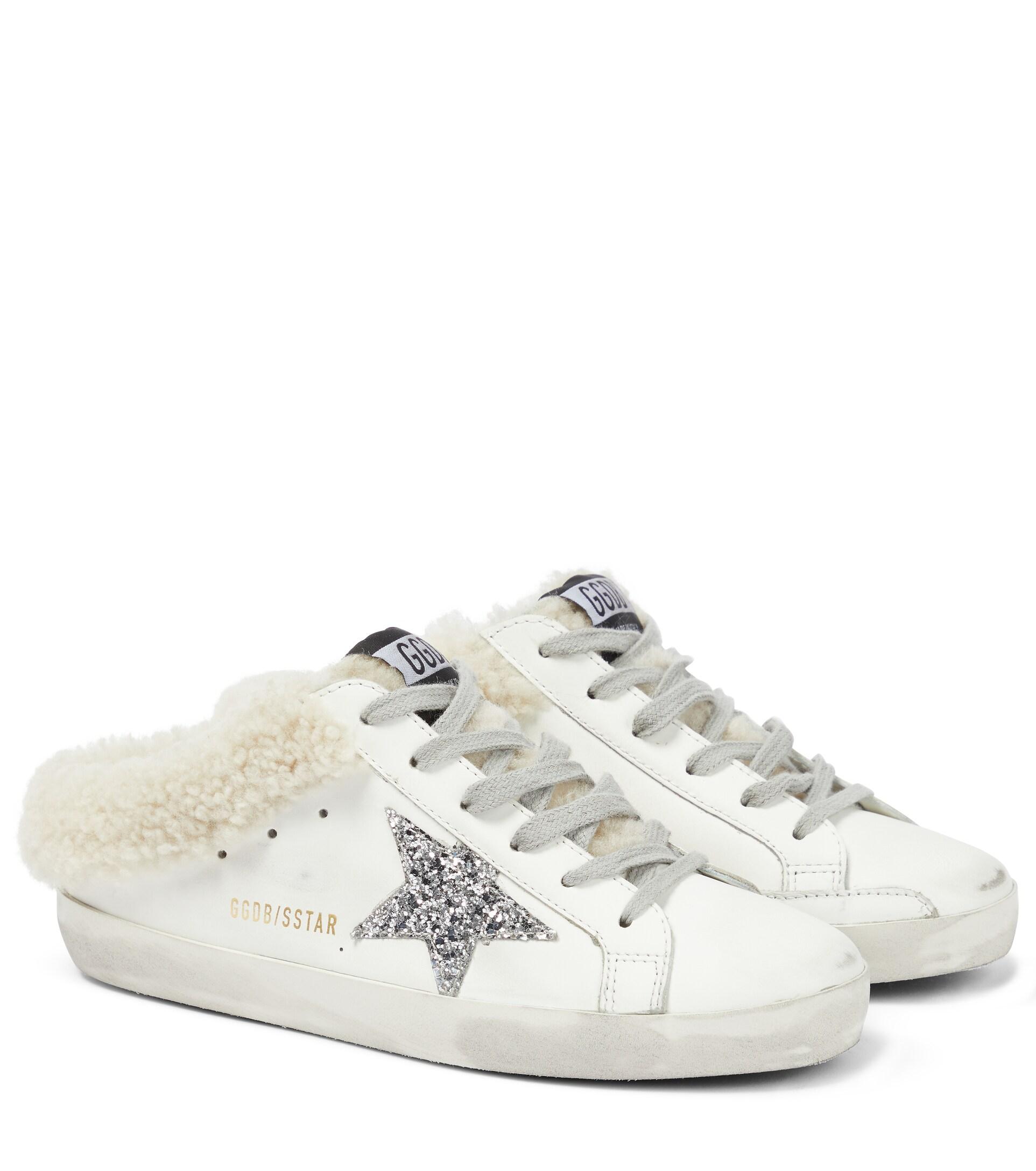 Golden Goose Goose Superstar Shearling Sabot Sneakers in White/Silver/Beige  (White) | Lyst