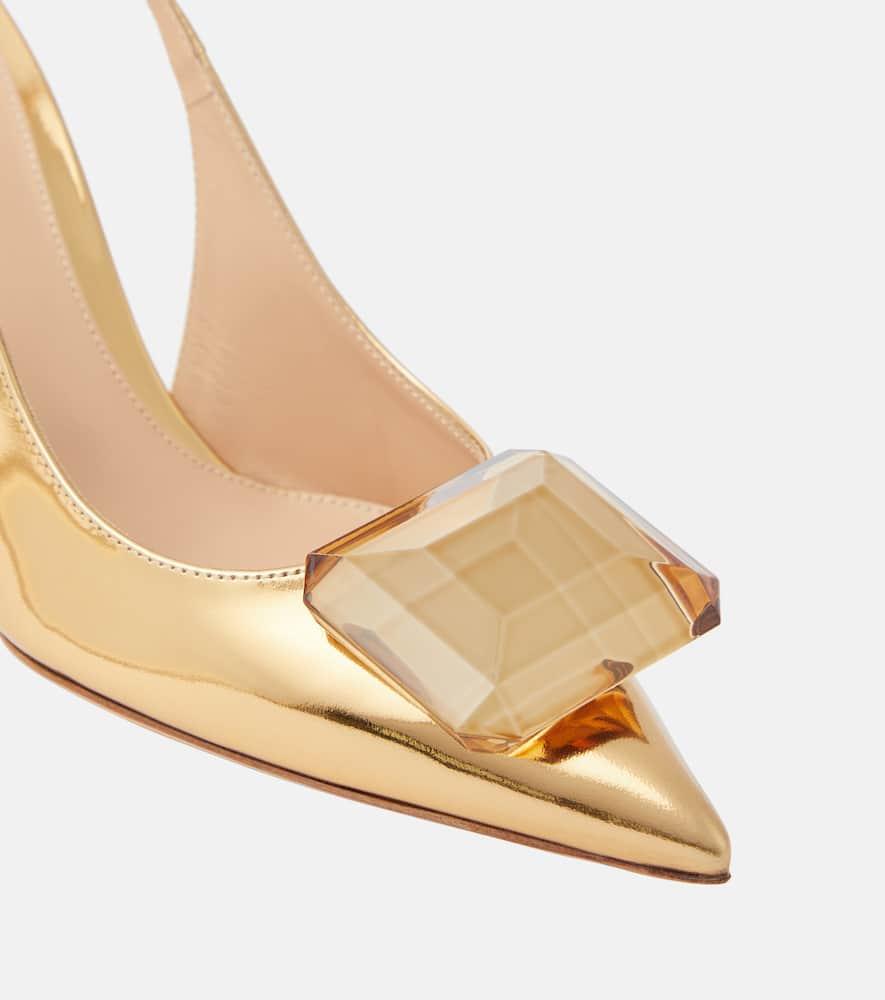 【Gianvito Rossi】 Jaipur mesh slingback pumps Jaipur metallic leather slingback pumps in gold - Gianvito