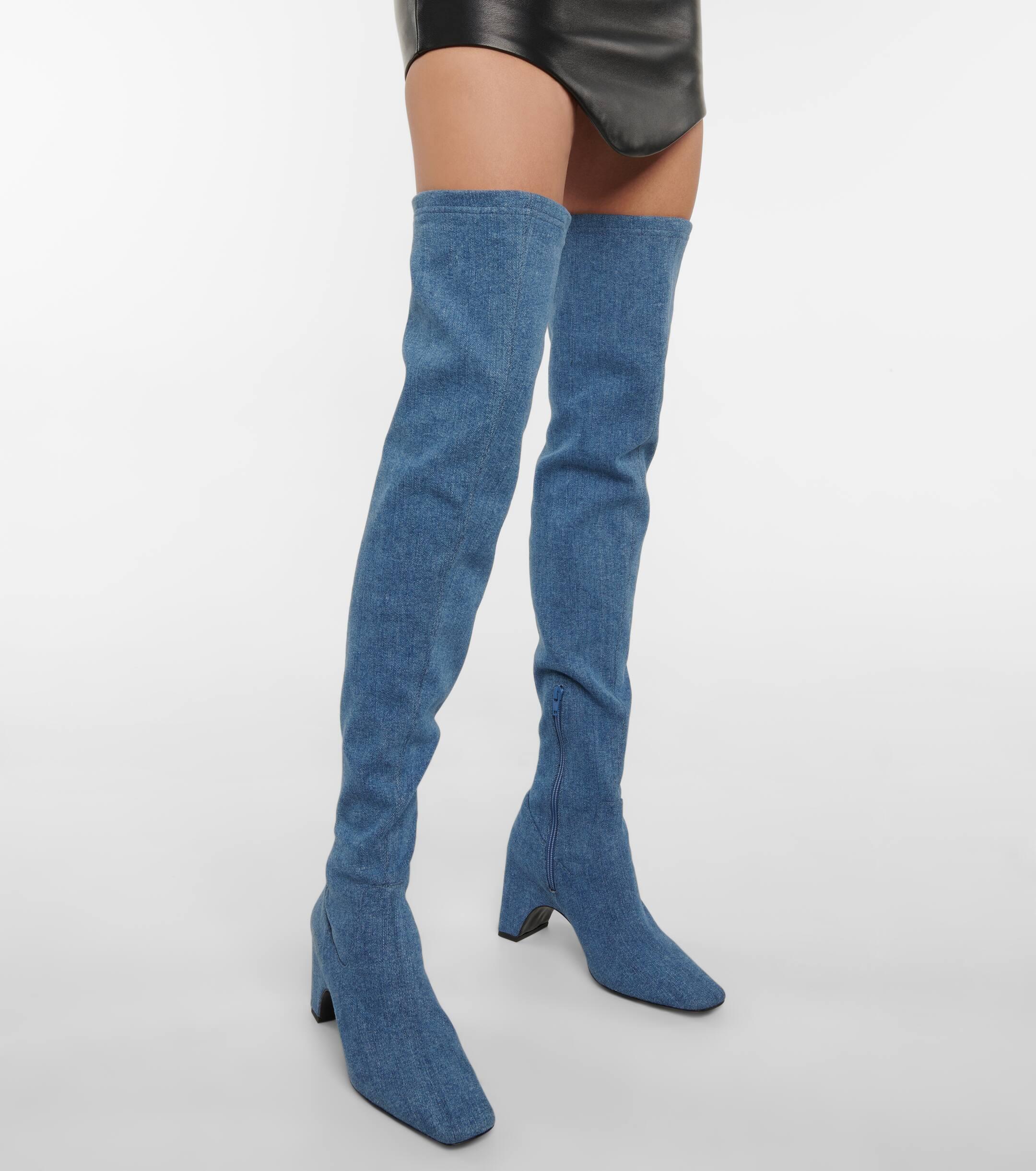 Blue thigh high boots sale