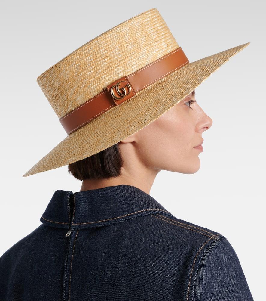 Gucci Gg Leather-Trimmed Straw Boater Hat in Natural Lyst UK