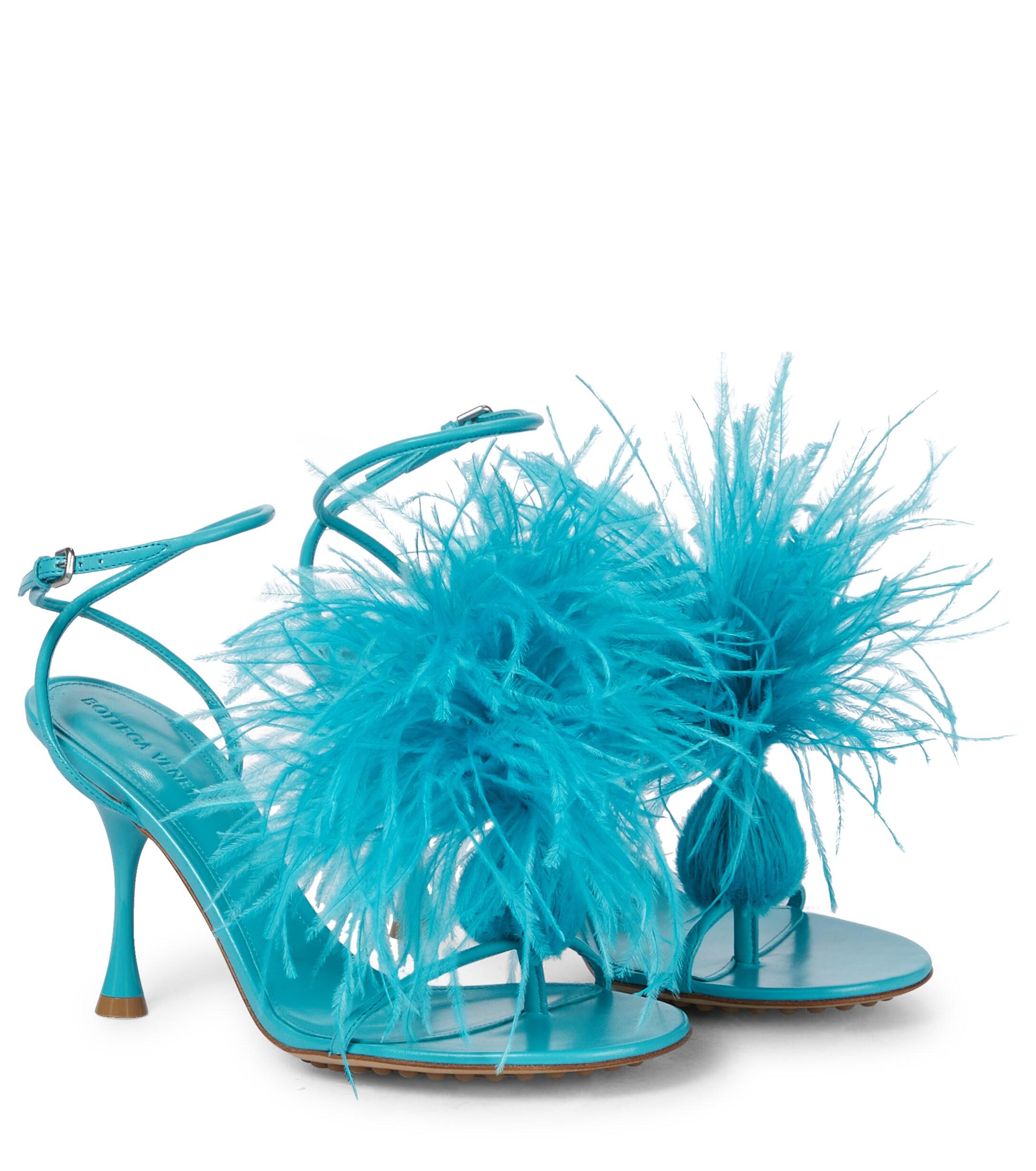 Dot Feather-trimmed Leather Sandals