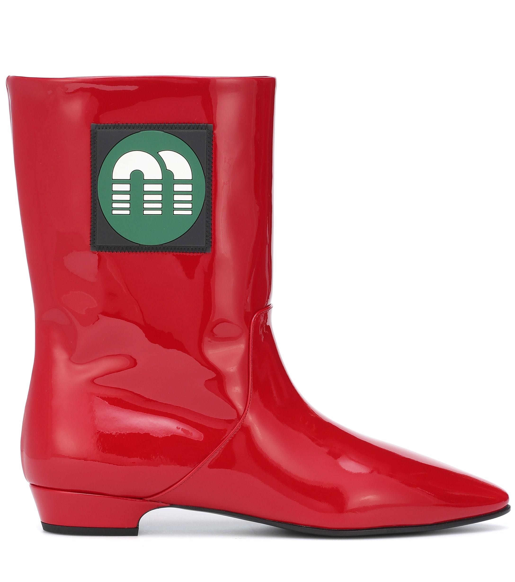 Miu Miu Patent Leather Ankle Boots in Red Lyst