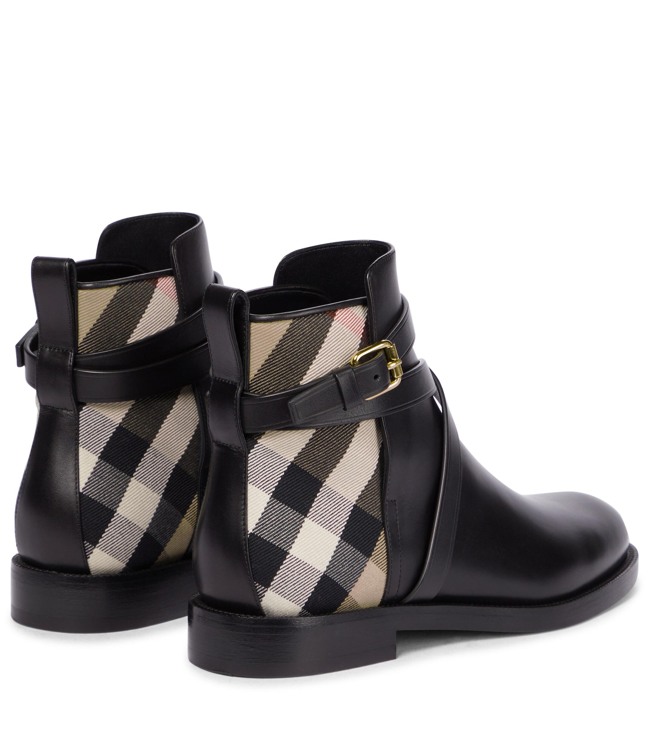 Burberry Archive Check Leather Ankle Boots in Black - Lyst
