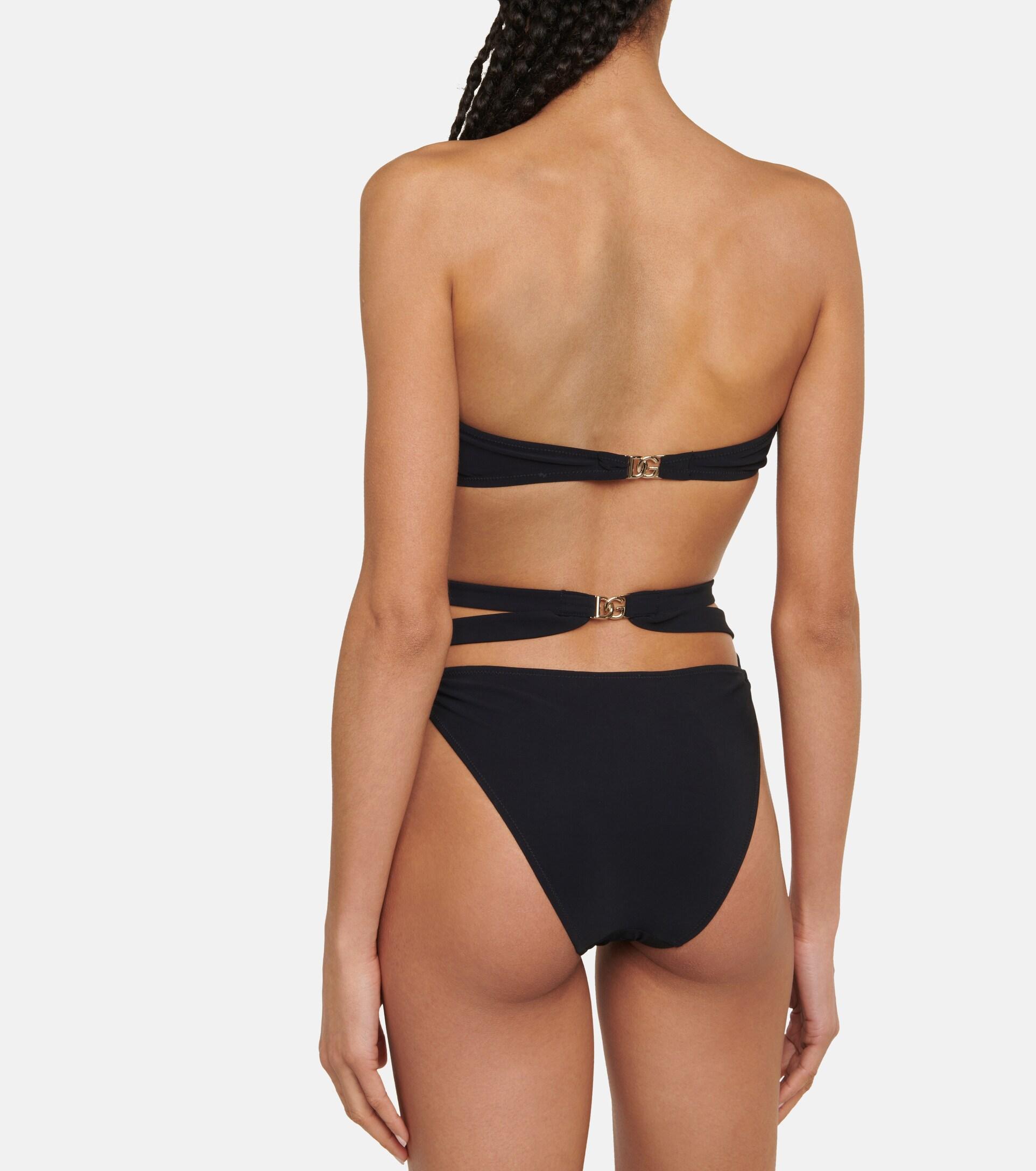 Dolce & Gabbana Logo Cutout Bandeau Swimsuit in Black | Lyst