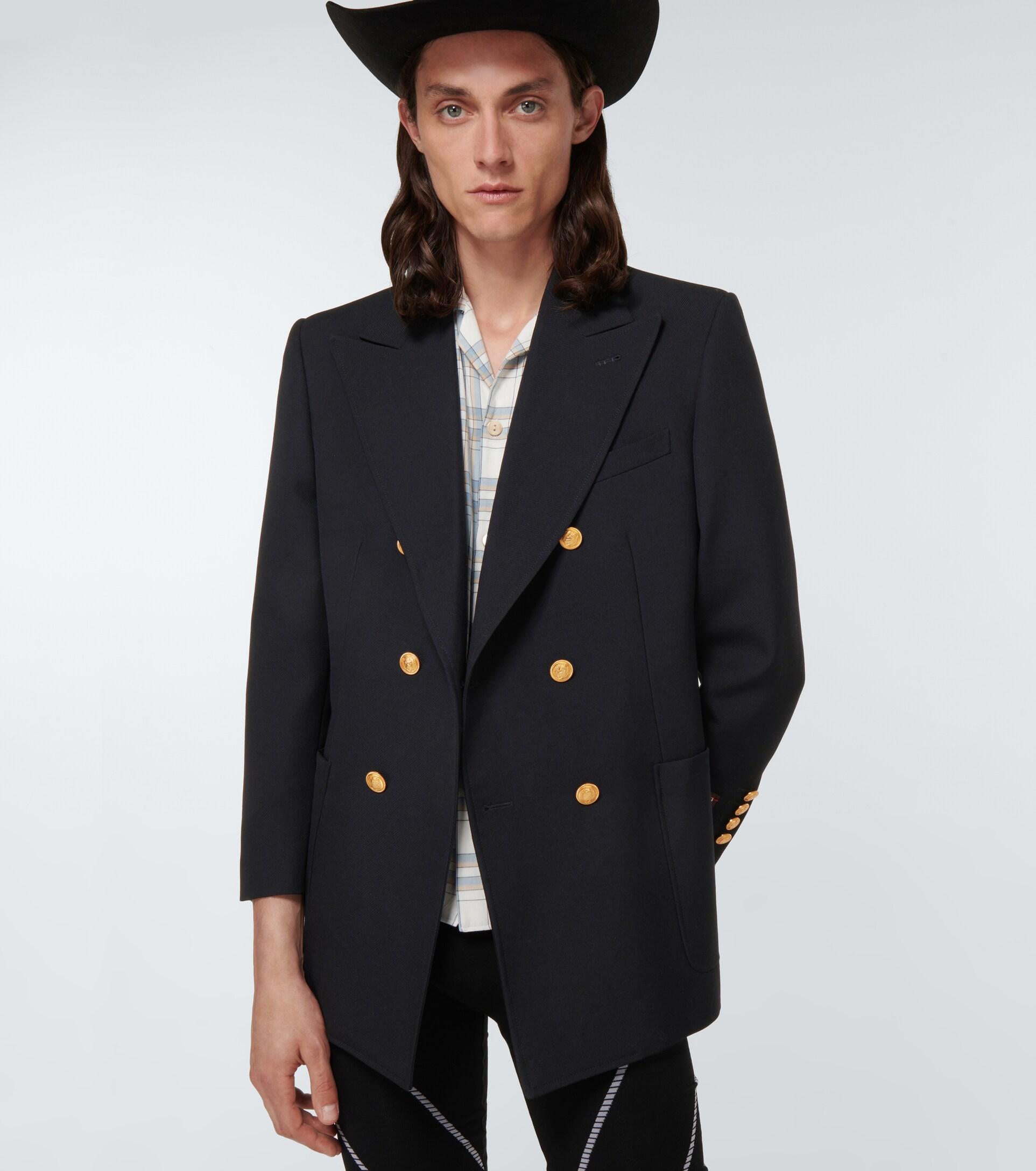 Gucci logo-patch double-breasted wool coat - Blue