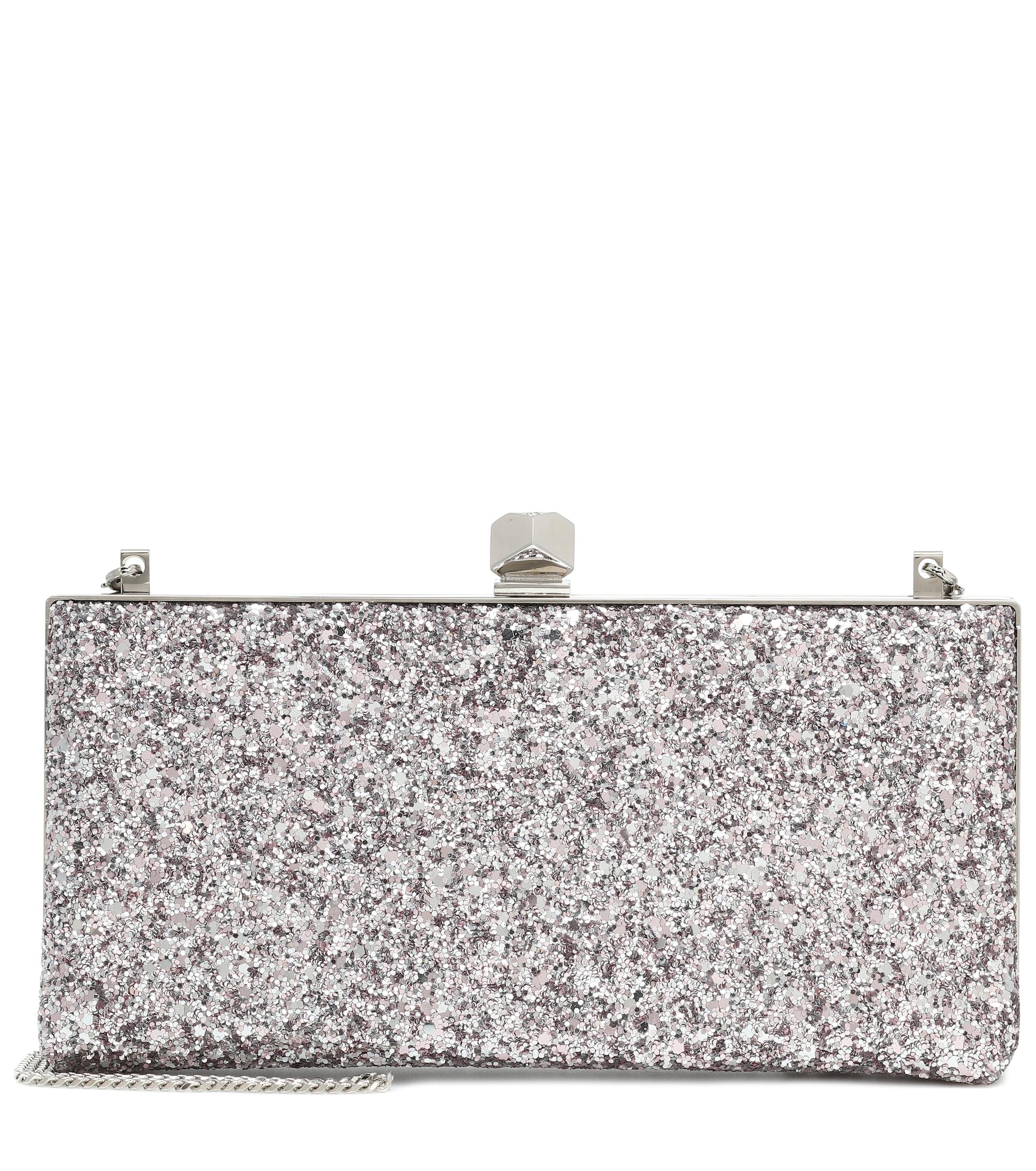 Jimmy Choo Leather Celeste Glitter Clutch in Silver (Purple) Save 4