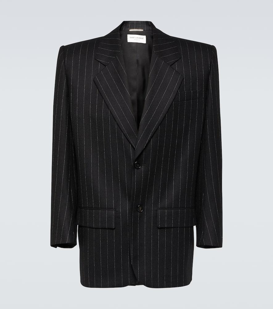 Saint Laurent Silk-trimmed Pinstriped Wool And Cotton-blend Blazer in Black  for Men | Lyst