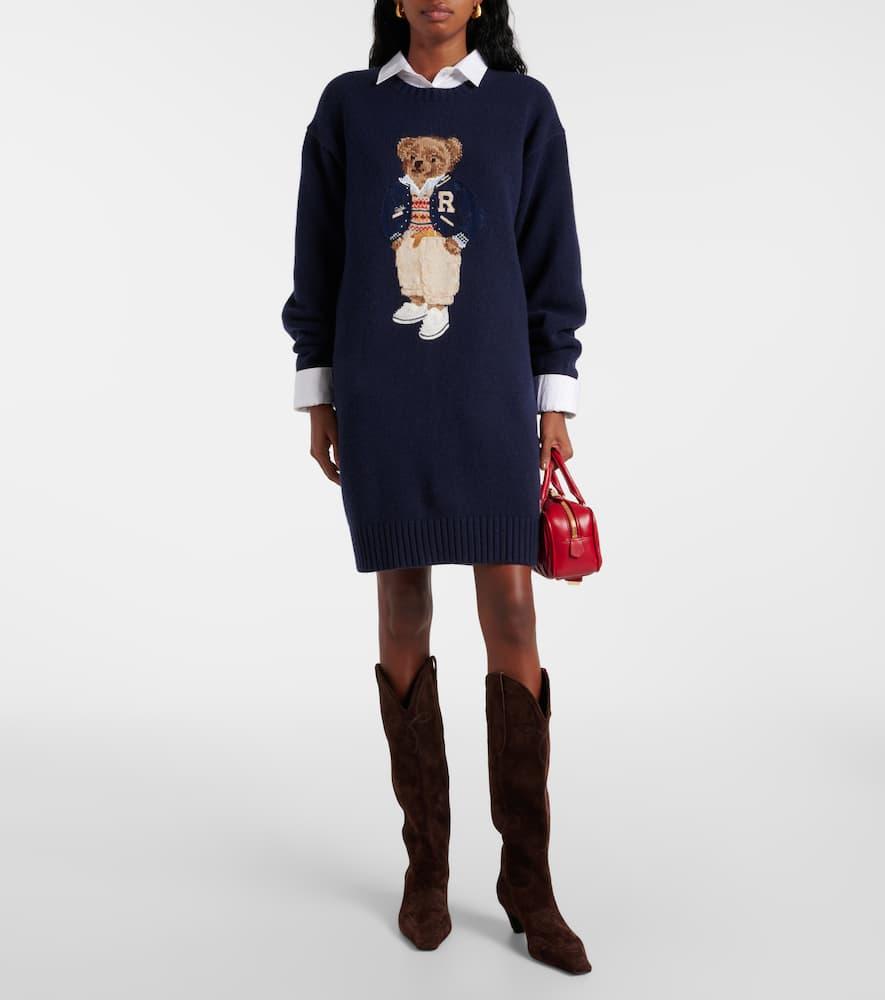 Polo Ralph Lauren Wool-Cashmere Polo Bear Mini Dress in Blue | Lyst