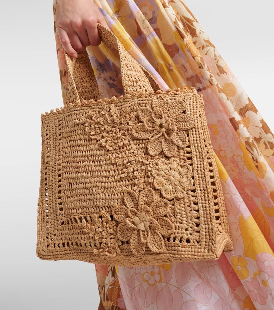 Zimmermann ゴールデンタイム ミディアムラフィア トートバッグ Zimmermann Mini Floral Raffia Tote Bag in Metallic | Lyst