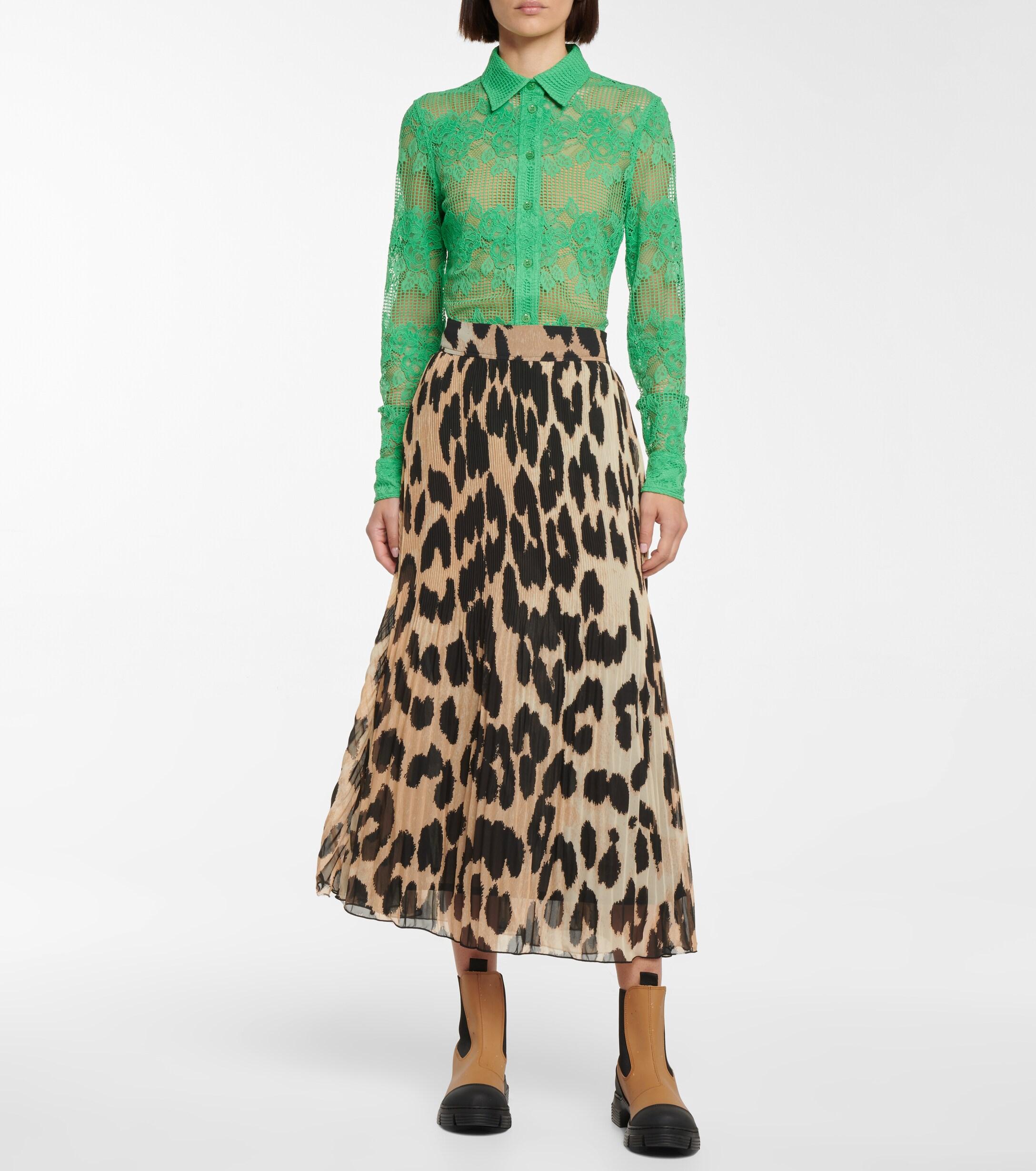 Ganni Synthetic Lace Shirt in Green | Lyst