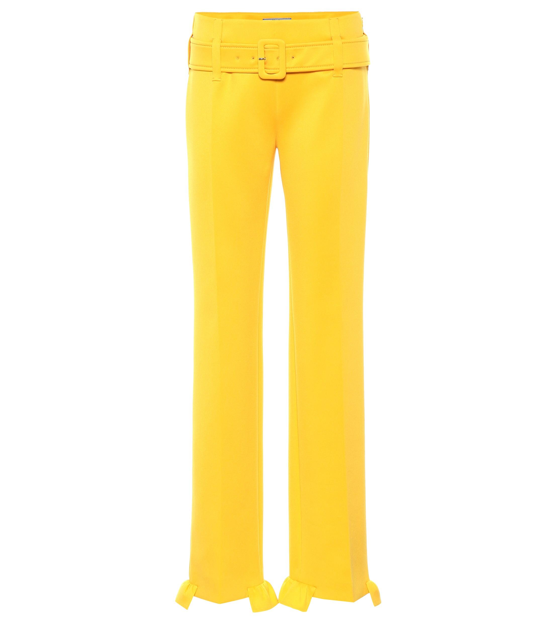 Prada Synthetic Belted Ruffle Hem Straight Trousers in Yellow | Lyst
