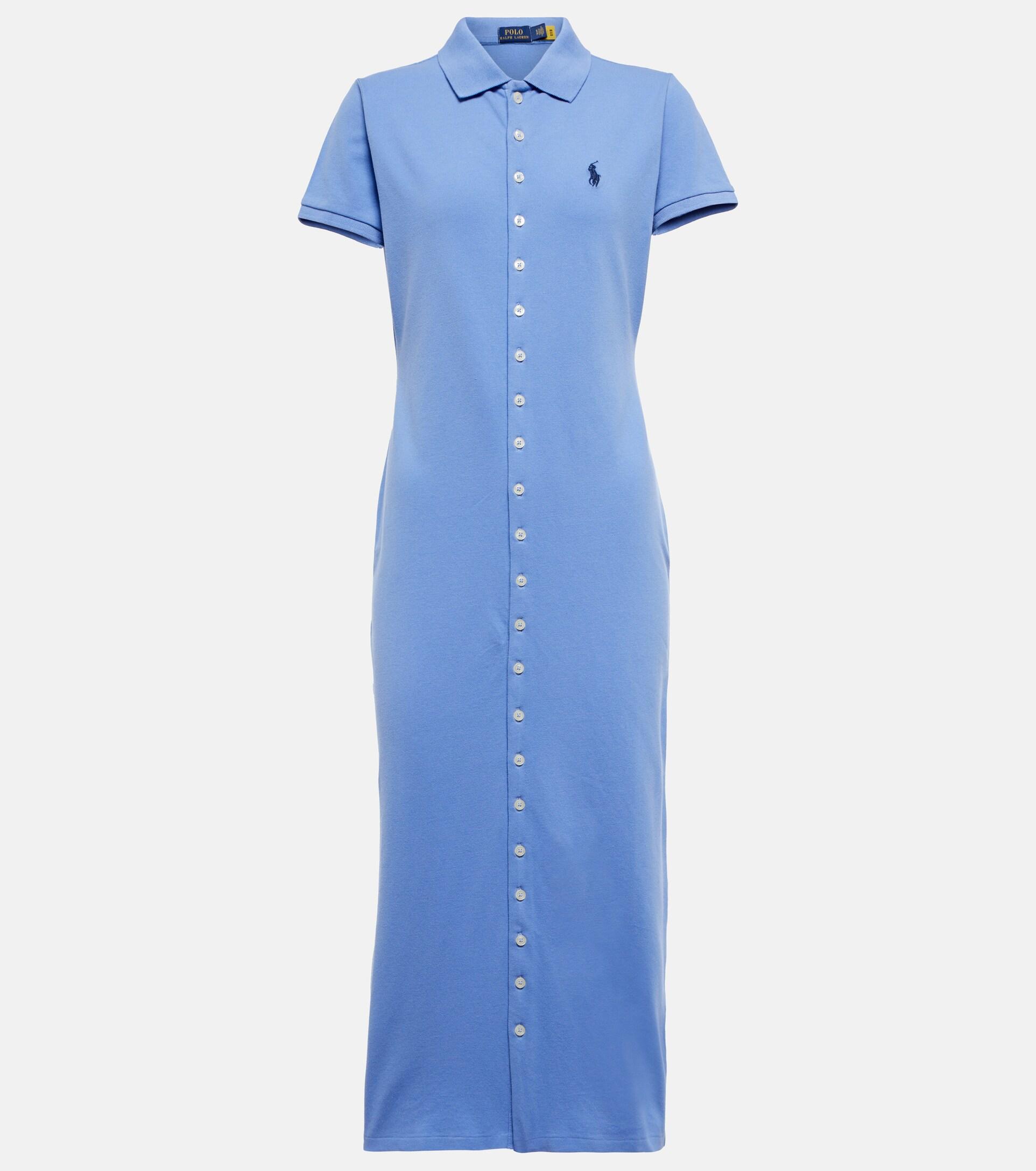 Polo Ralph Lauren Cotton Pique Midi Dress in Blue | Lyst