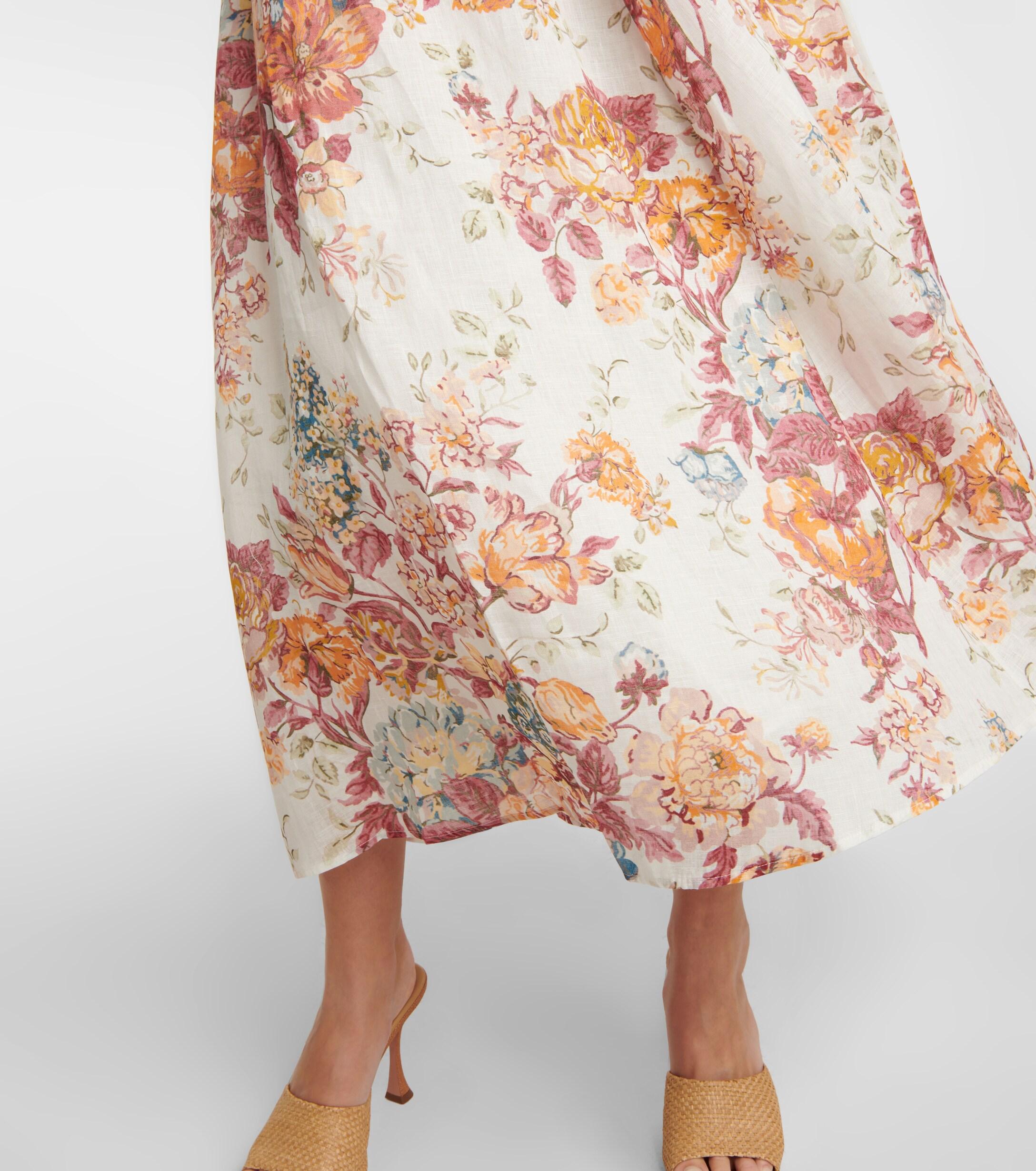 Zimmermann Pattie Floral Asymmetric Linen Midi Dress | Lyst