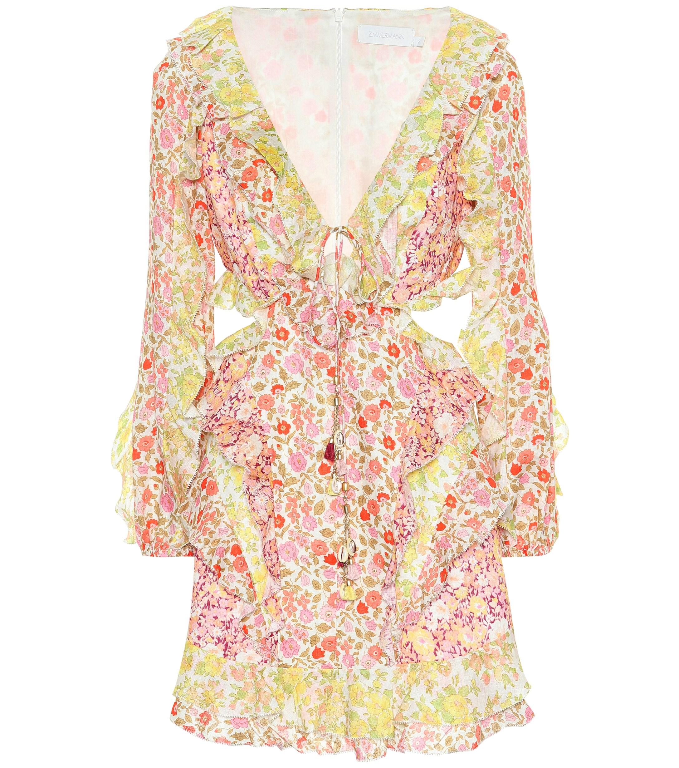 Zimmermann Linen Goldie Cutout Ruffled Floral Mini Dress - Save 63% - Lyst