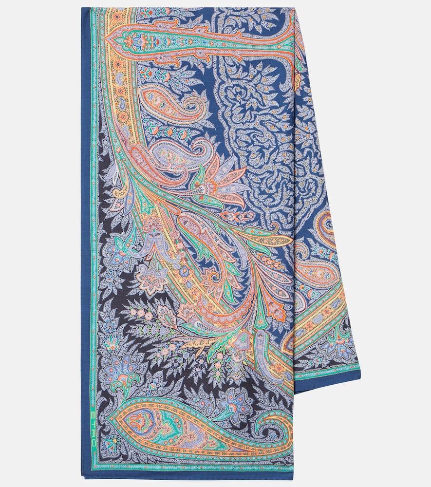 Etro Aida Paisley Wool And Silk Scarf in Blue | Lyst