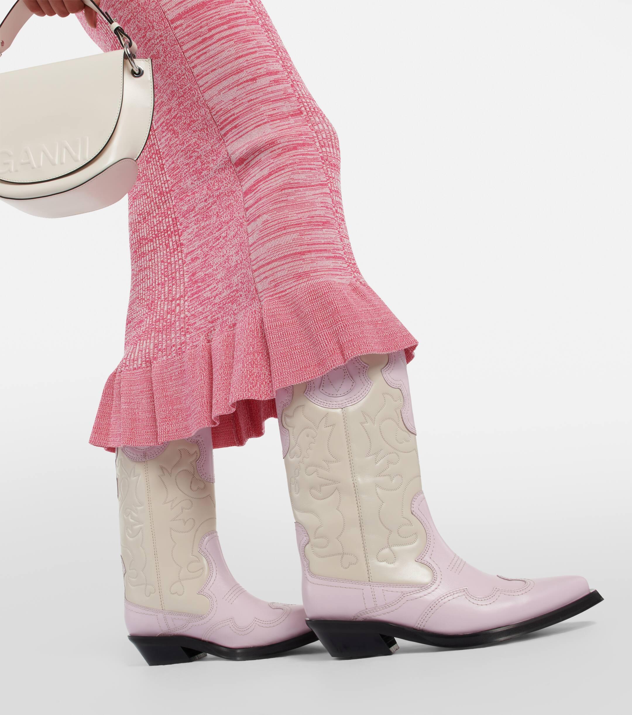 Ganni Embroidered Leather Cowboy Boots in White Lyst UK
