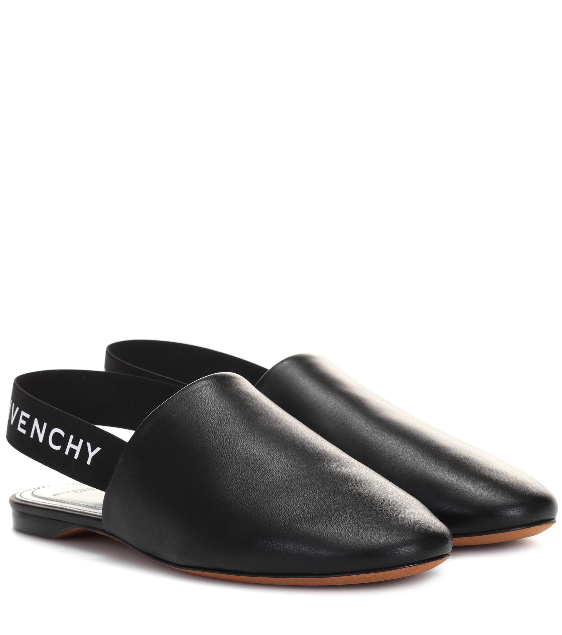 Givenchy Leather Rivington Logo Slingback Flat in Black/Silver (Black ...