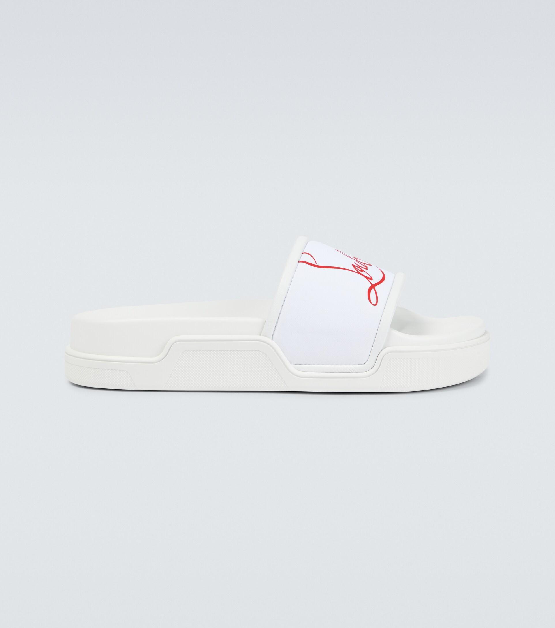 Christian Louboutin White Pool Fun Flat Sandals In Black