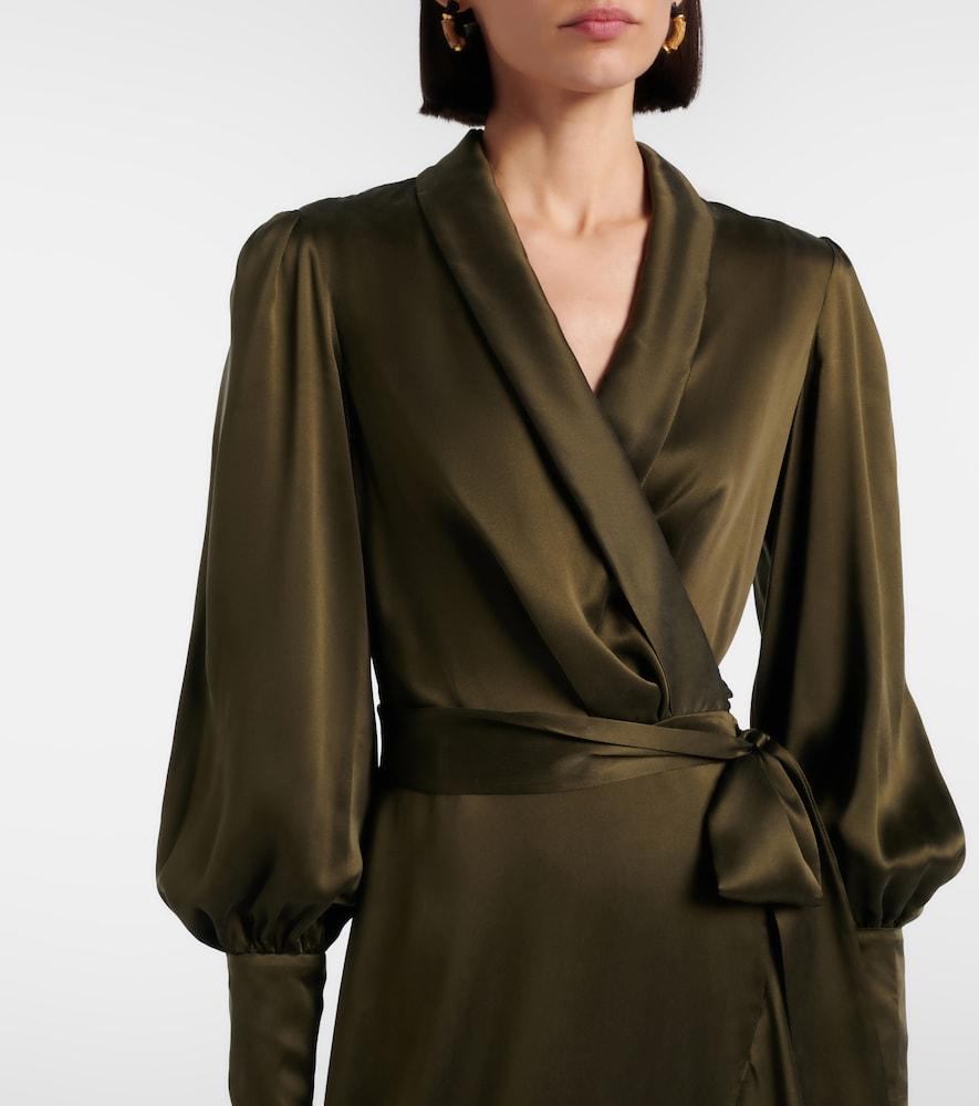 Zimmermann Silk Wrap Dress in Green | Lyst Zimmermann Silk Wrap Dress in Green | Lyst
