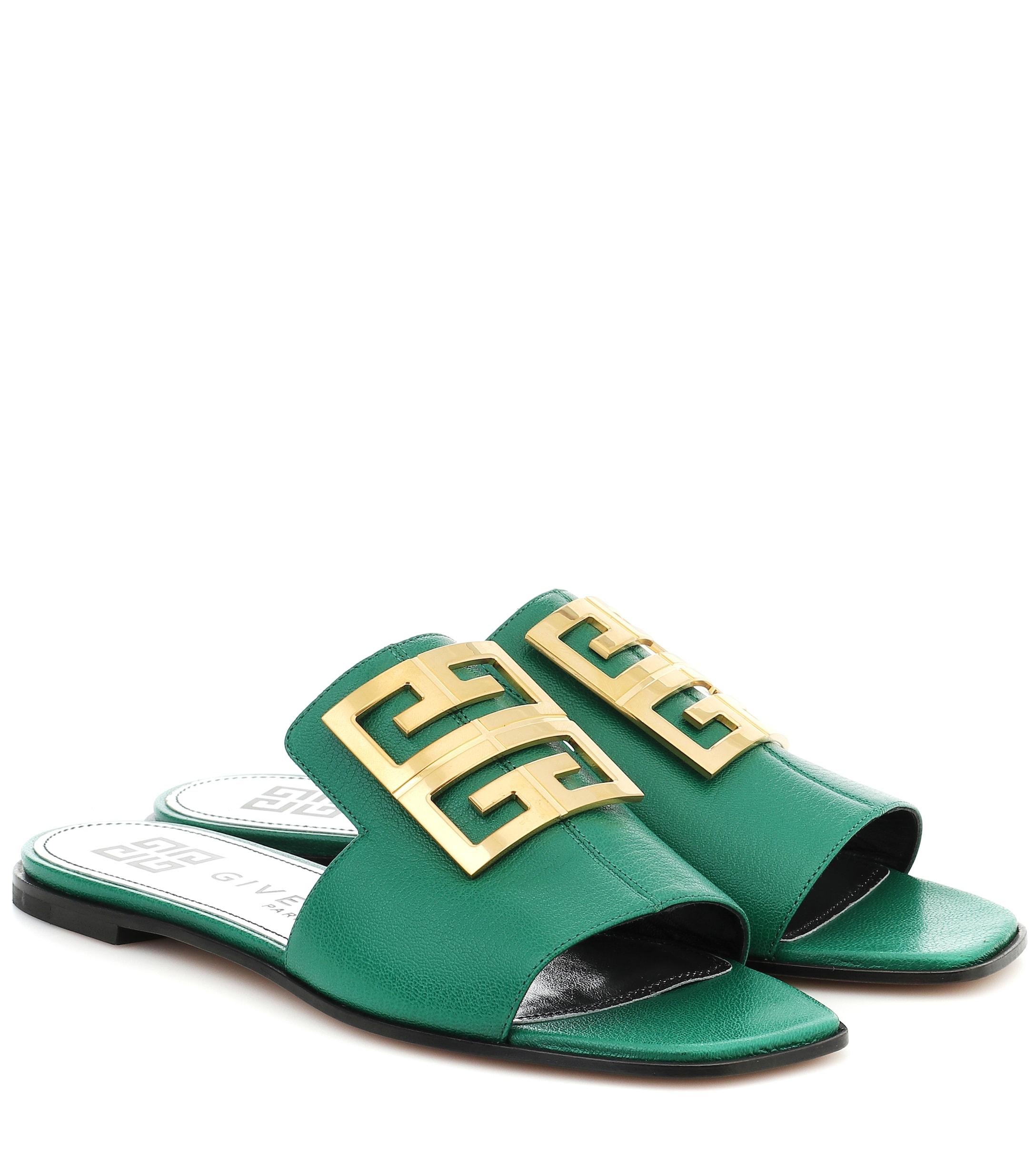 Givenchy 4g Leather Slides in Green | Lyst