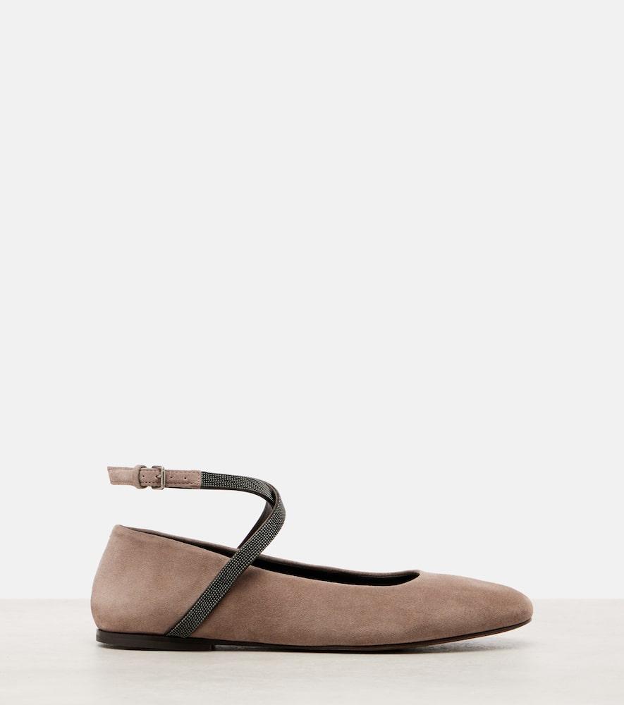 フラットシューズ BRUNELLO CUCINELLI Woman Ballet flats Brown MZ93C2706 C3022 BRUNELLO CUCINELLI Bead-embellished suede ballet flats | NET