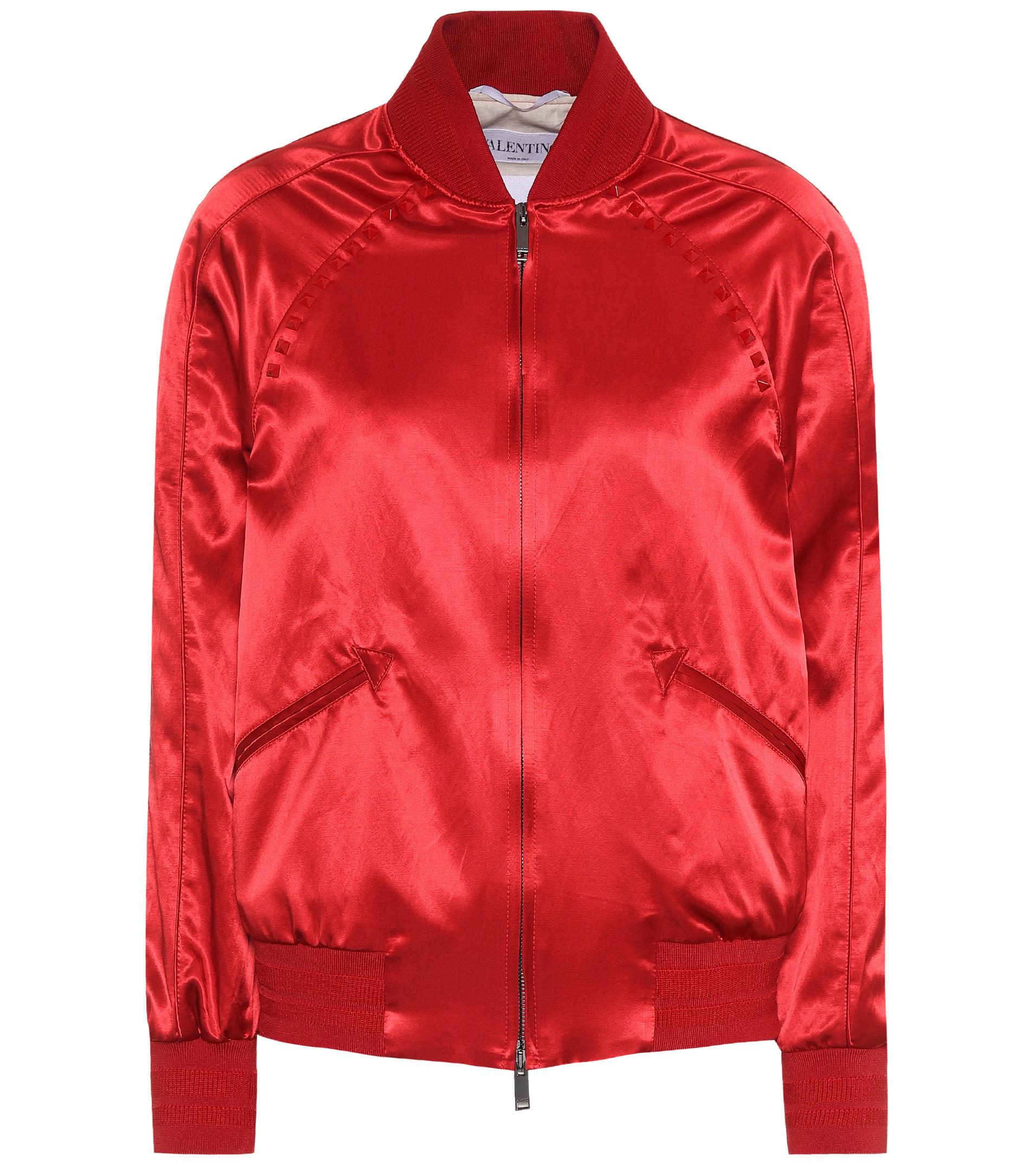 Valentino Satin Bomber Jacket in Red - Lyst