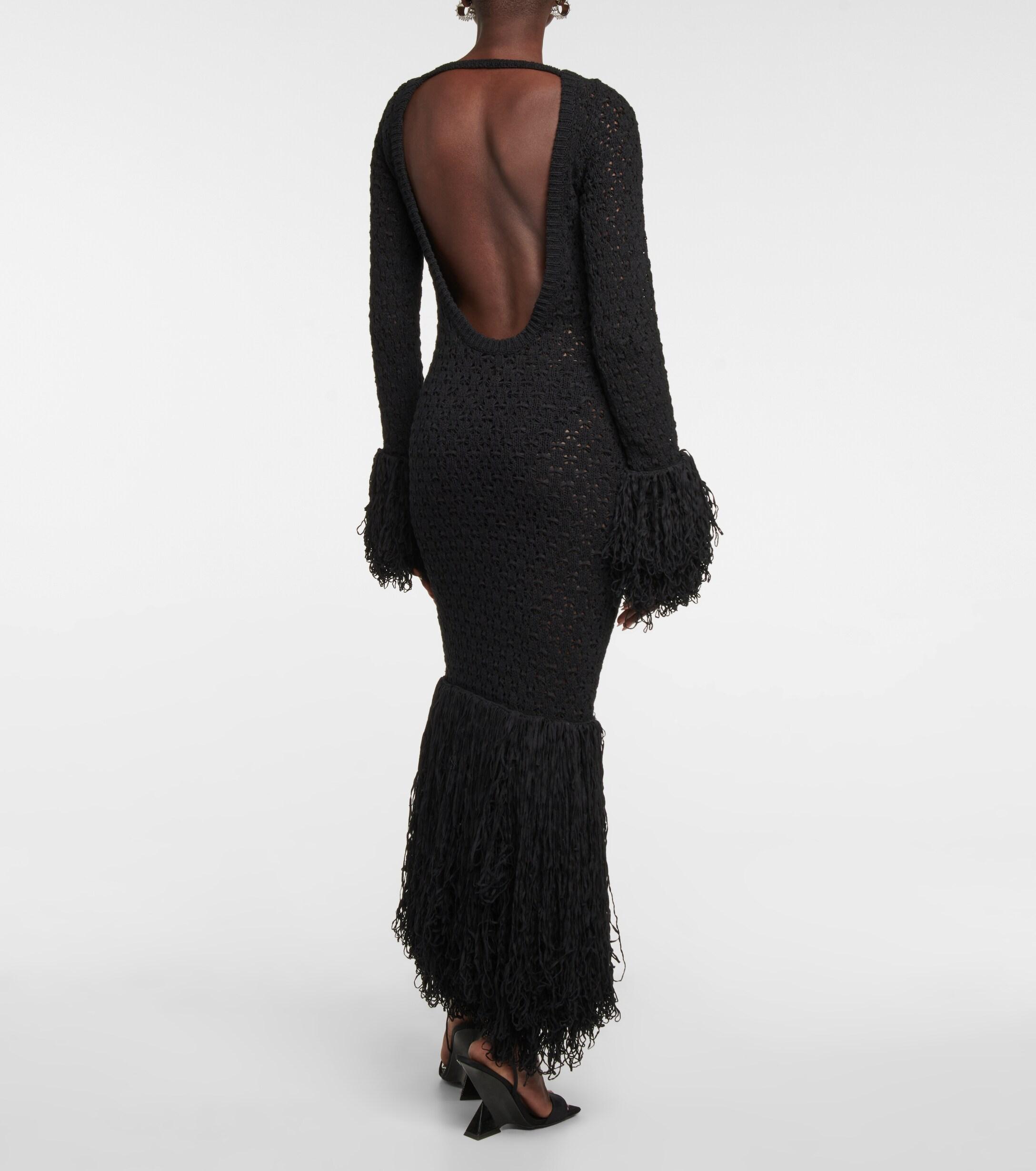 ROTATE BIRGER CHRISTENSEN Cille Open-back Fringed Organic Cotton-blend Maxi  Dress in Black | Lyst Canada