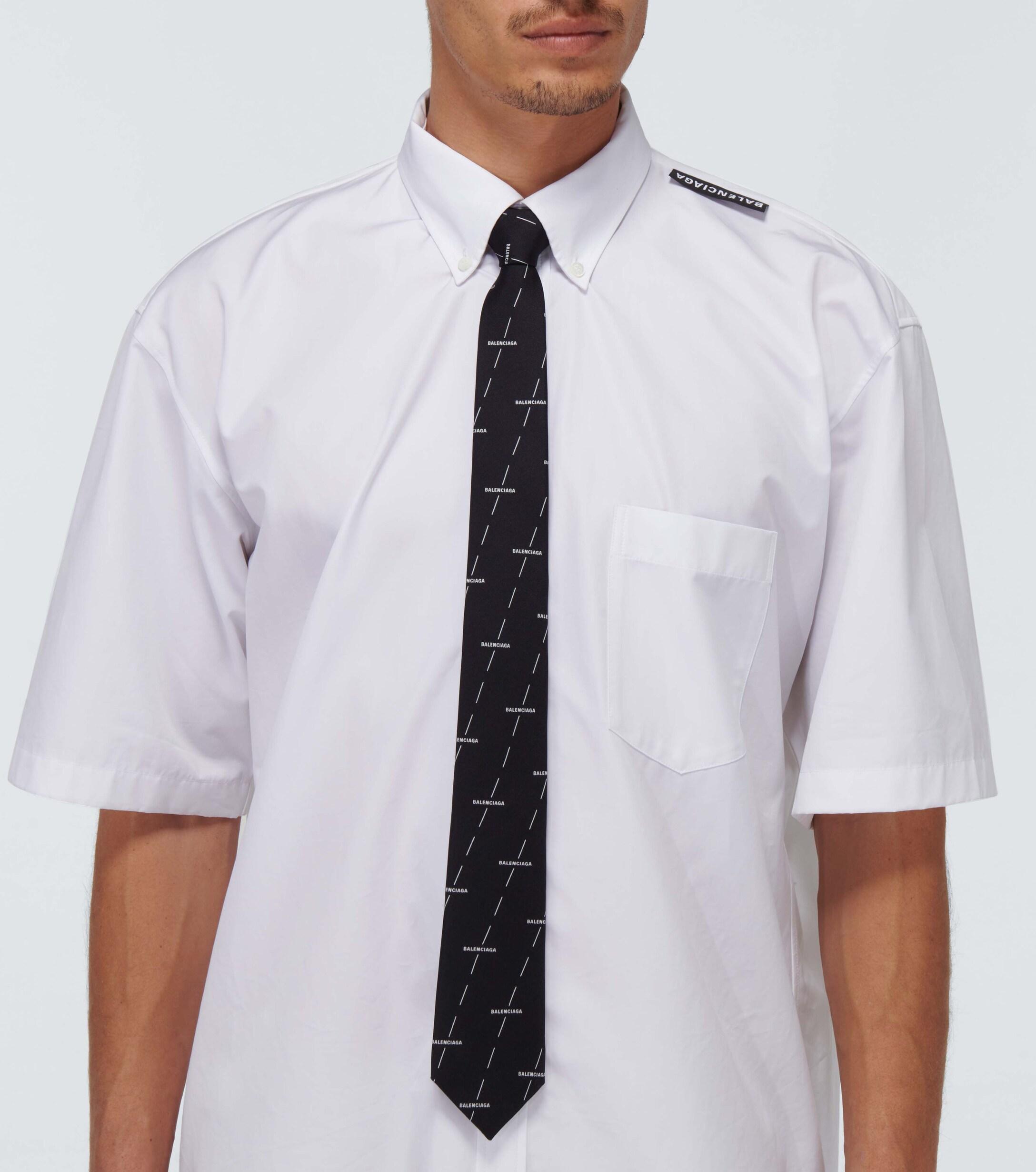 Balenciaga Logo Printed Silk Tie in Black for Men | Lyst