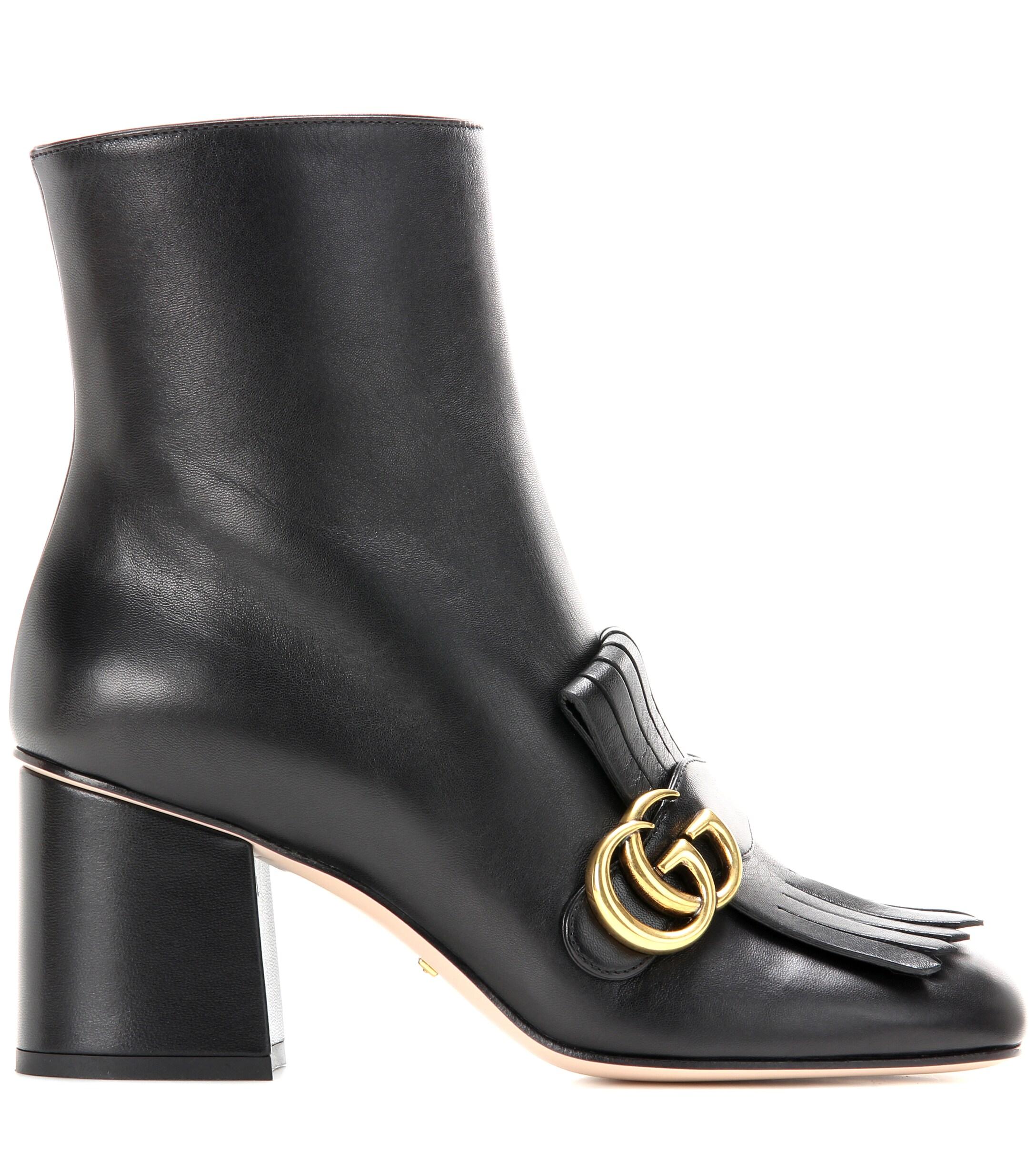 Gucci Marmont GG Suede Ankle Boots in Black | Lyst