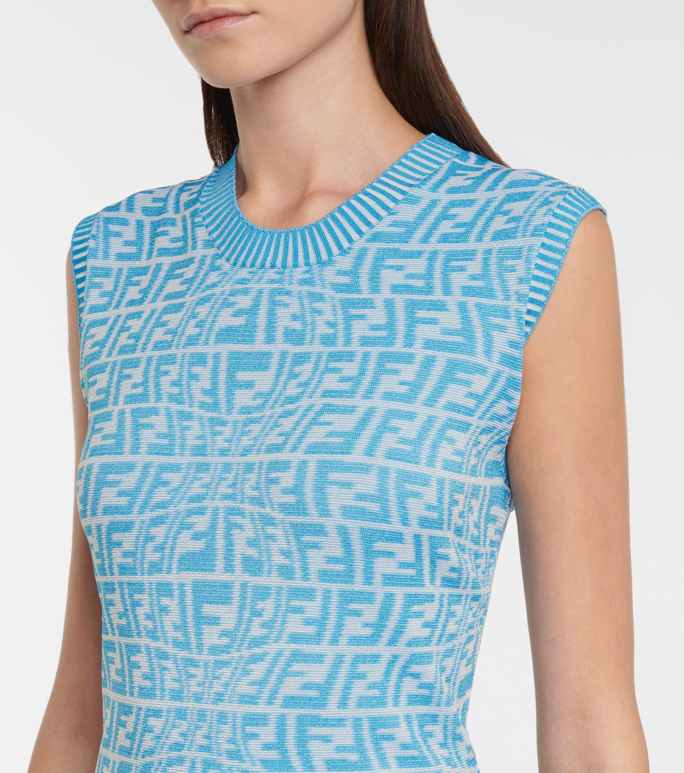 Fendi Ff Vertigo Knit Minidress in Blue | Lyst