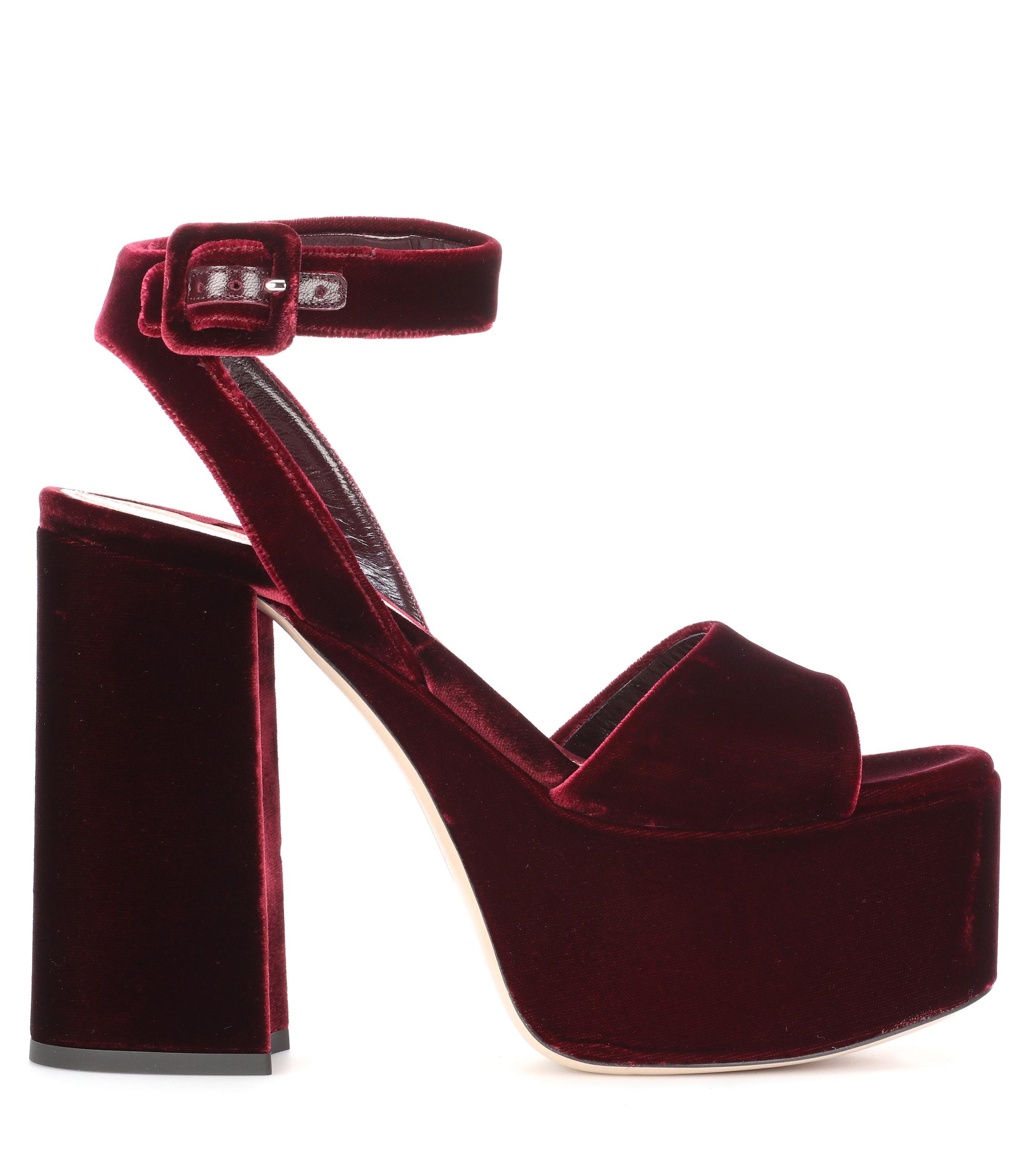 Miu Miu Velvet Platform Sandals in Red - Lyst