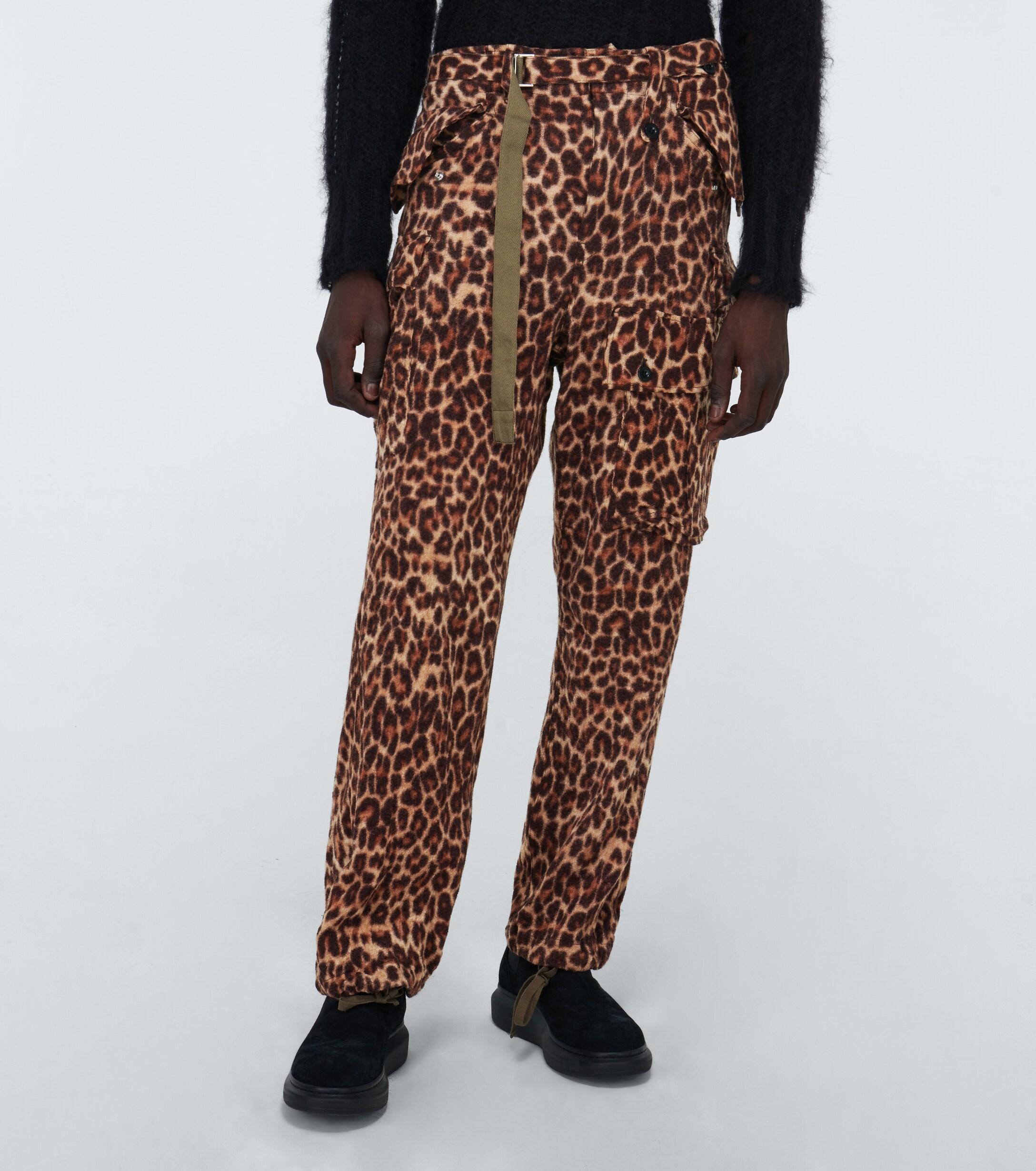 Sacai Leopard Shrivel Cargo Wool Pants in Brown for Men | Lyst